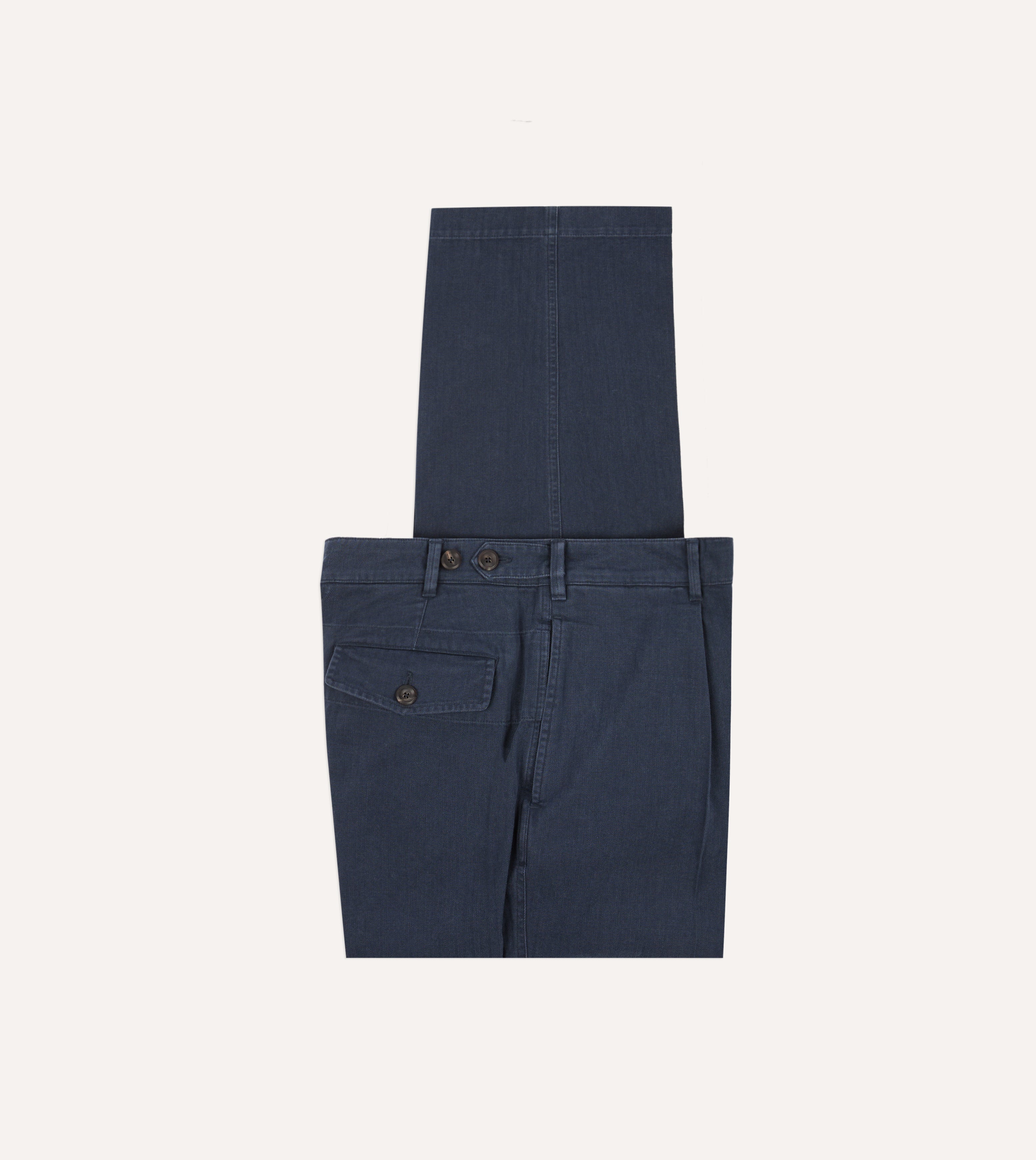 Navy Herringbone Twill Cotton Games Trouser – Drakes US