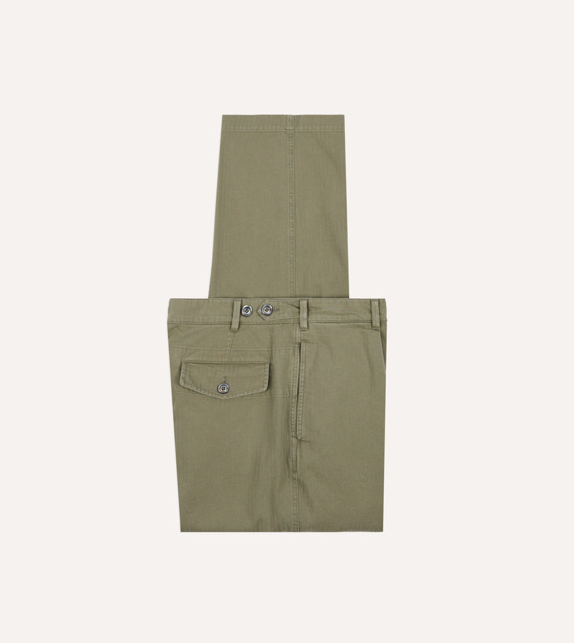 Olive Herringbone Twill Cotton Games Trouser