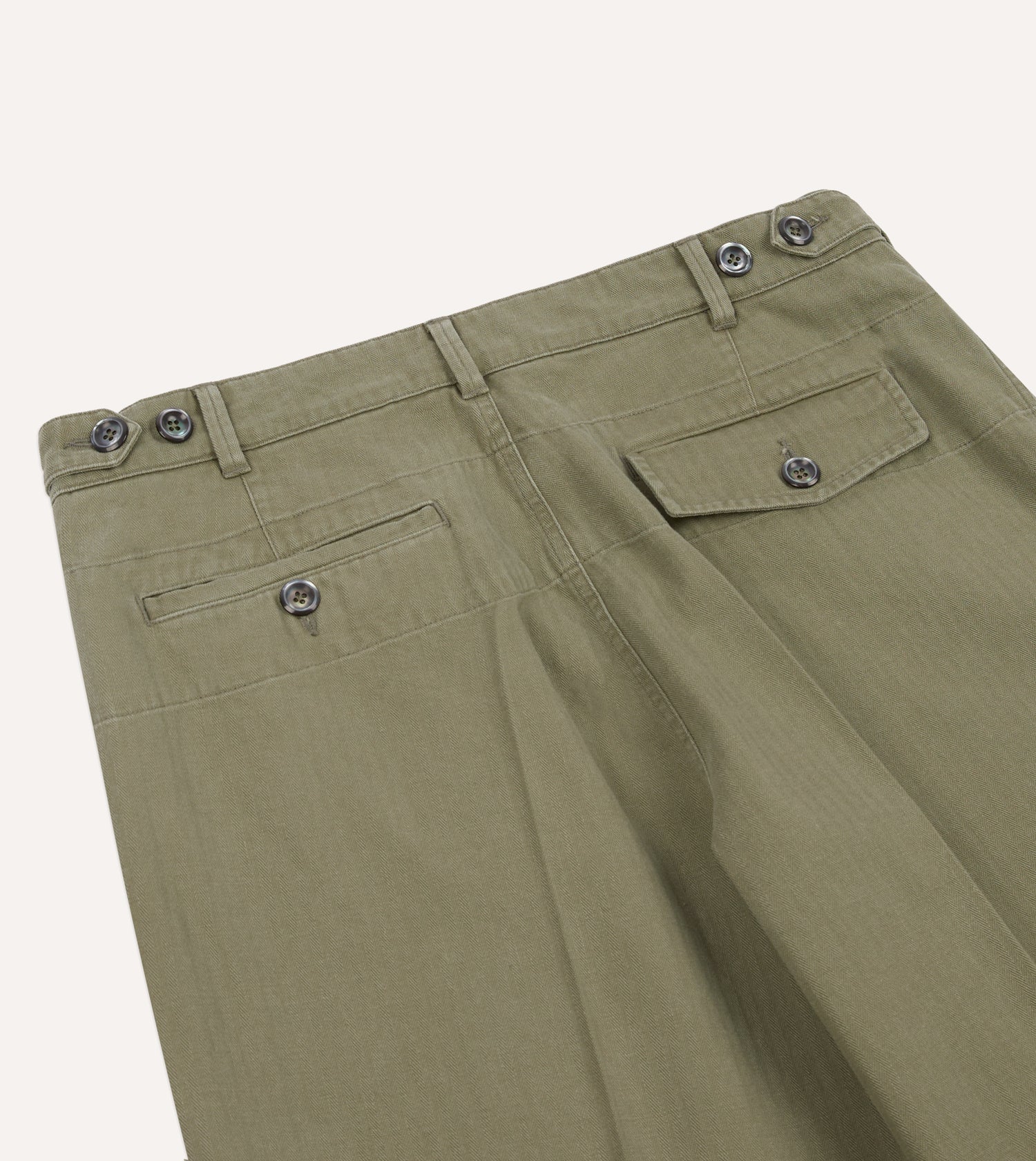 Olive Herringbone Twill Cotton Games Trouser