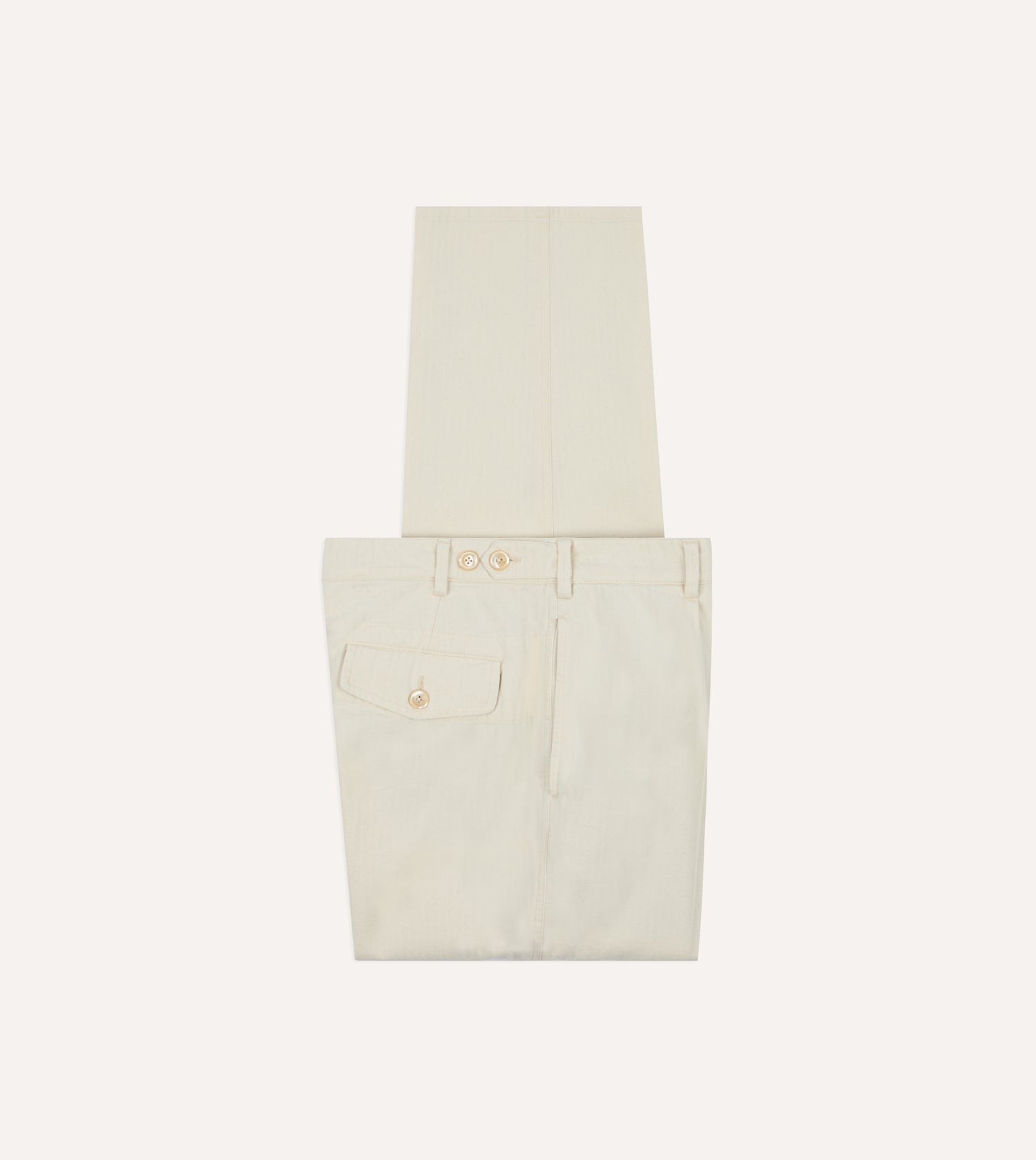 Ecru Herringbone Twill Cotton Games Trouser