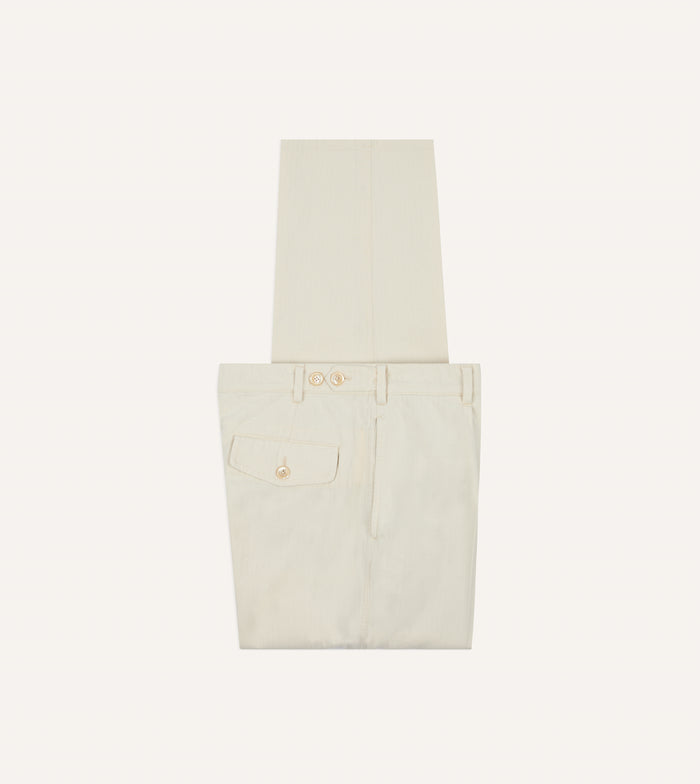 Ecru Herringbone Twill Cotton Games Trouser