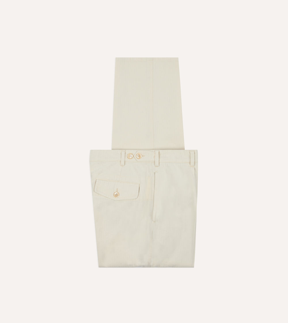 Ecru Herringbone Twill Cotton Games Trouser