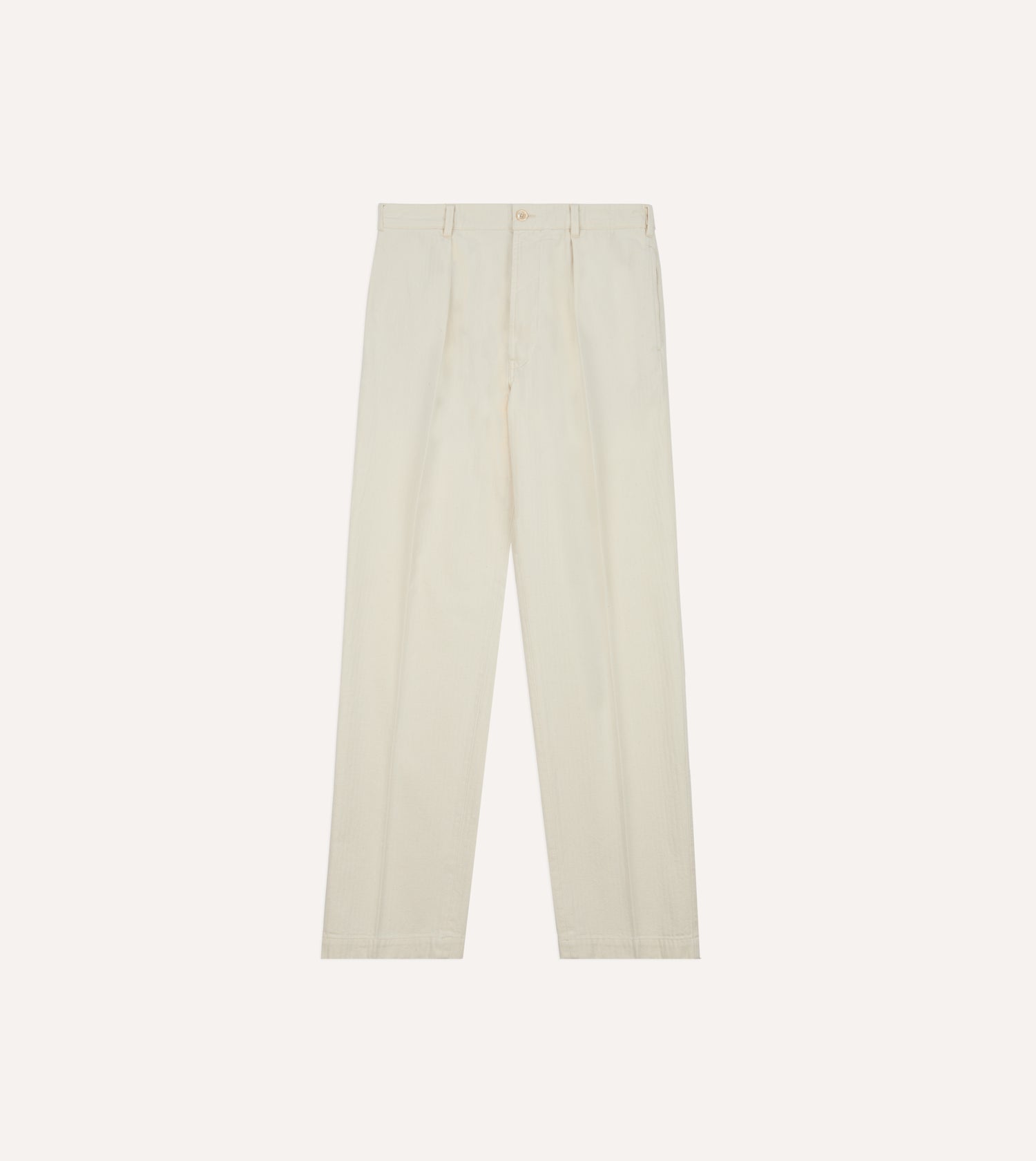 Ecru Herringbone Twill Cotton Games Trouser