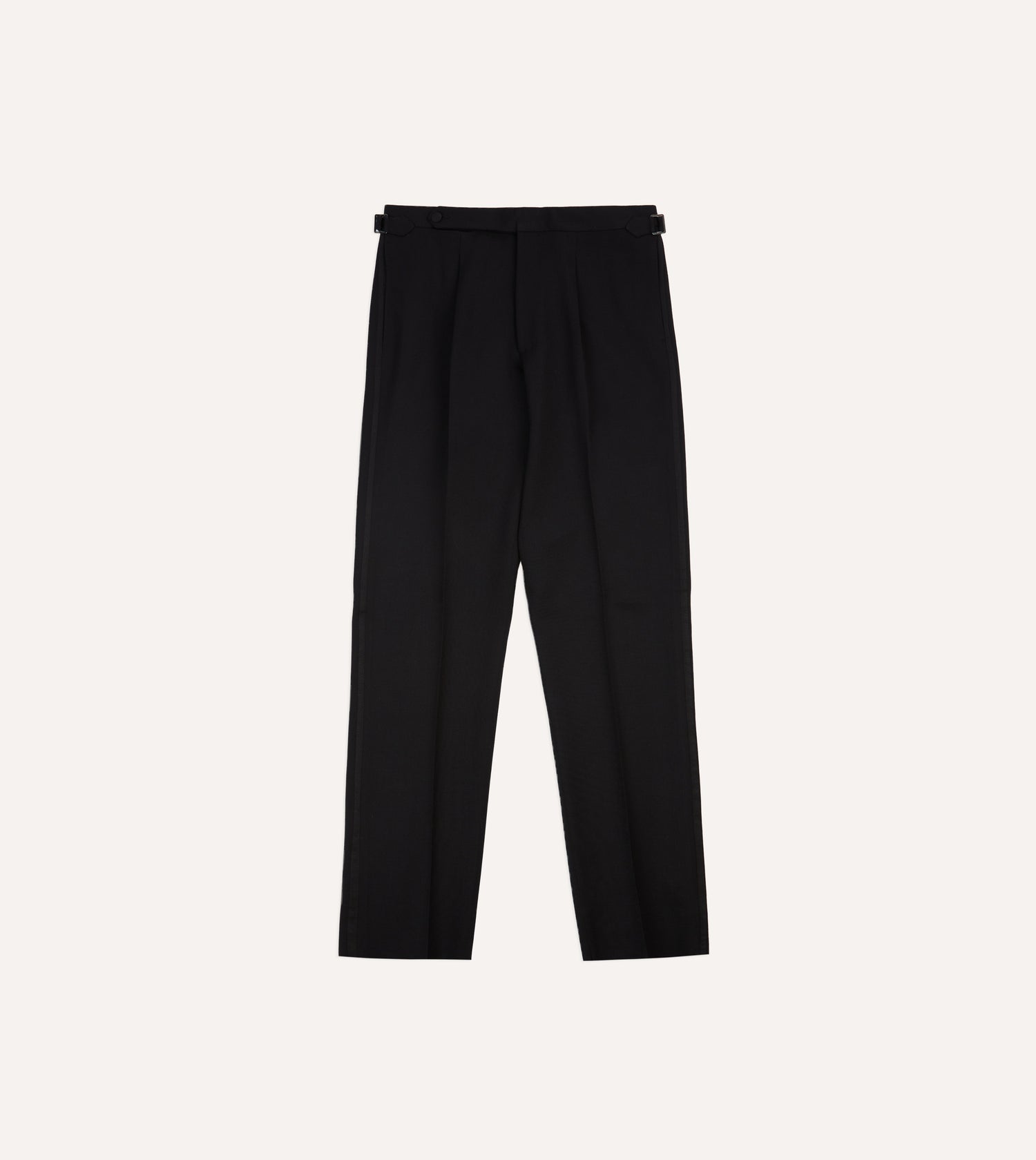 Black Barathea Wool Single Pleat Dinner Trousers