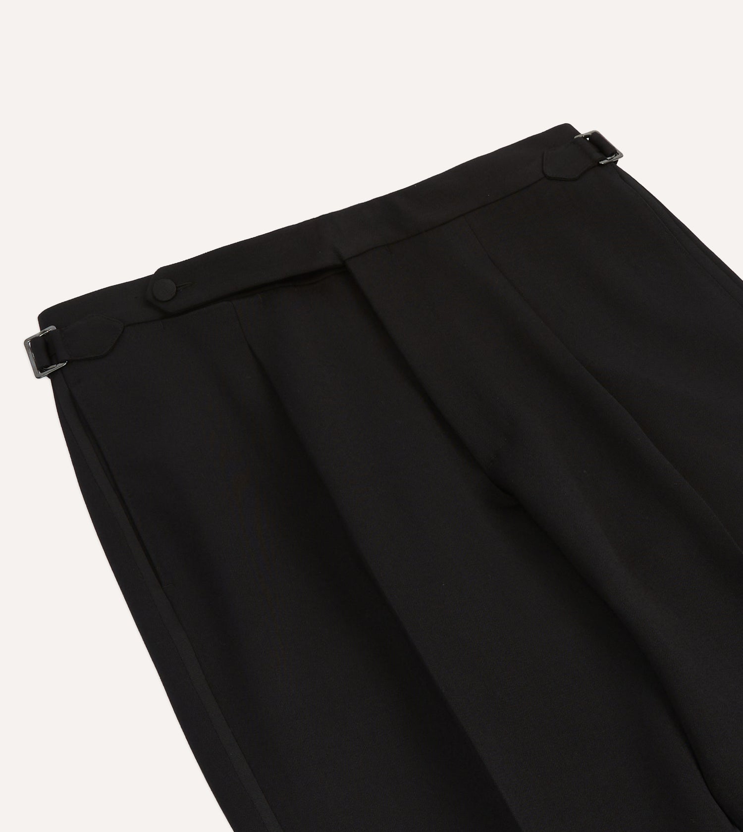 Black Barathea Wool Single Pleat Dinner Trousers