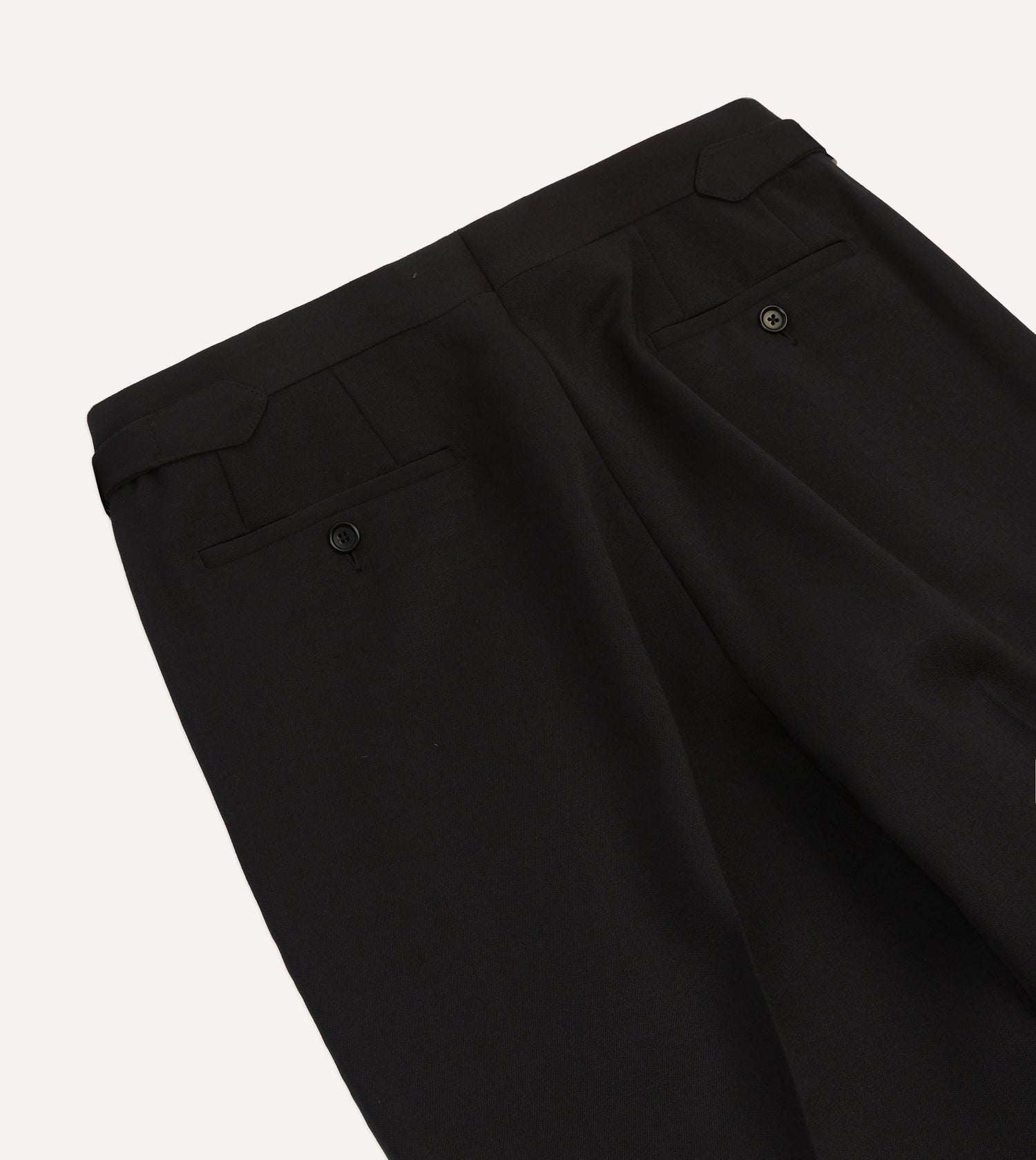 Black Barathea Wool Single Pleat Dinner Trousers