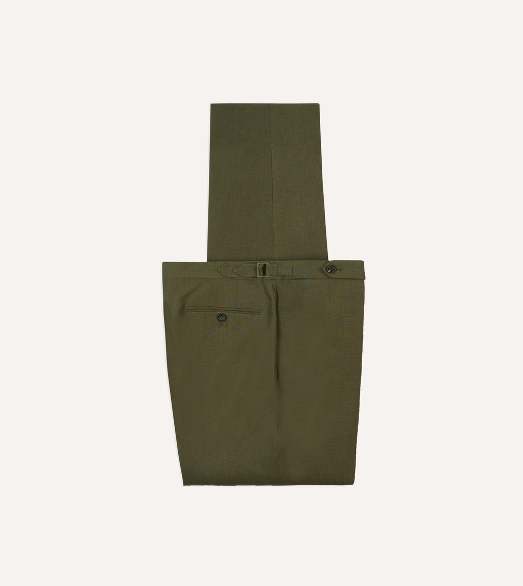 Olive Irish Linen Single Pleat Trouser – Drakes US