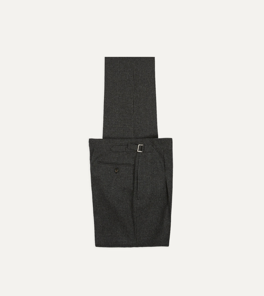 Grey Prince of Wales Check Wool Flannel Single-Pleat Trouser