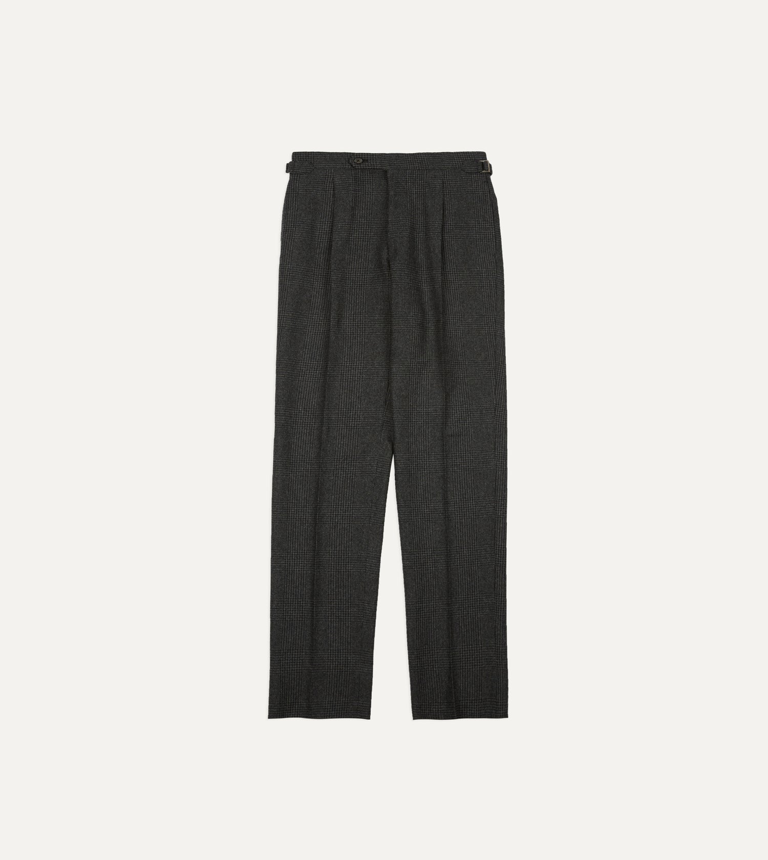 Grey Prince of Wales Check Wool Flannel Single-Pleat Trouser