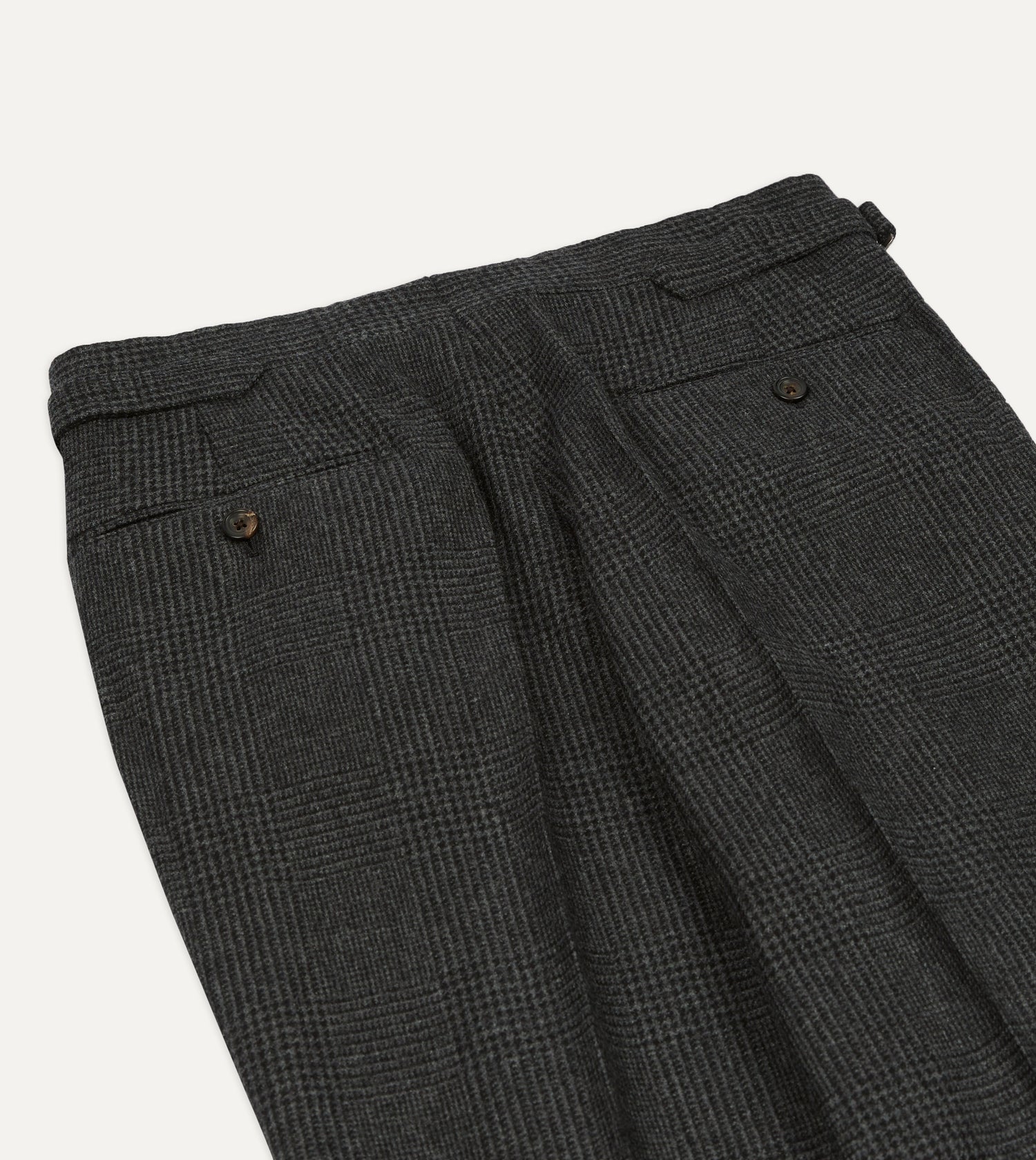 Grey Prince of Wales Check Wool Flannel Single-Pleat Trouser