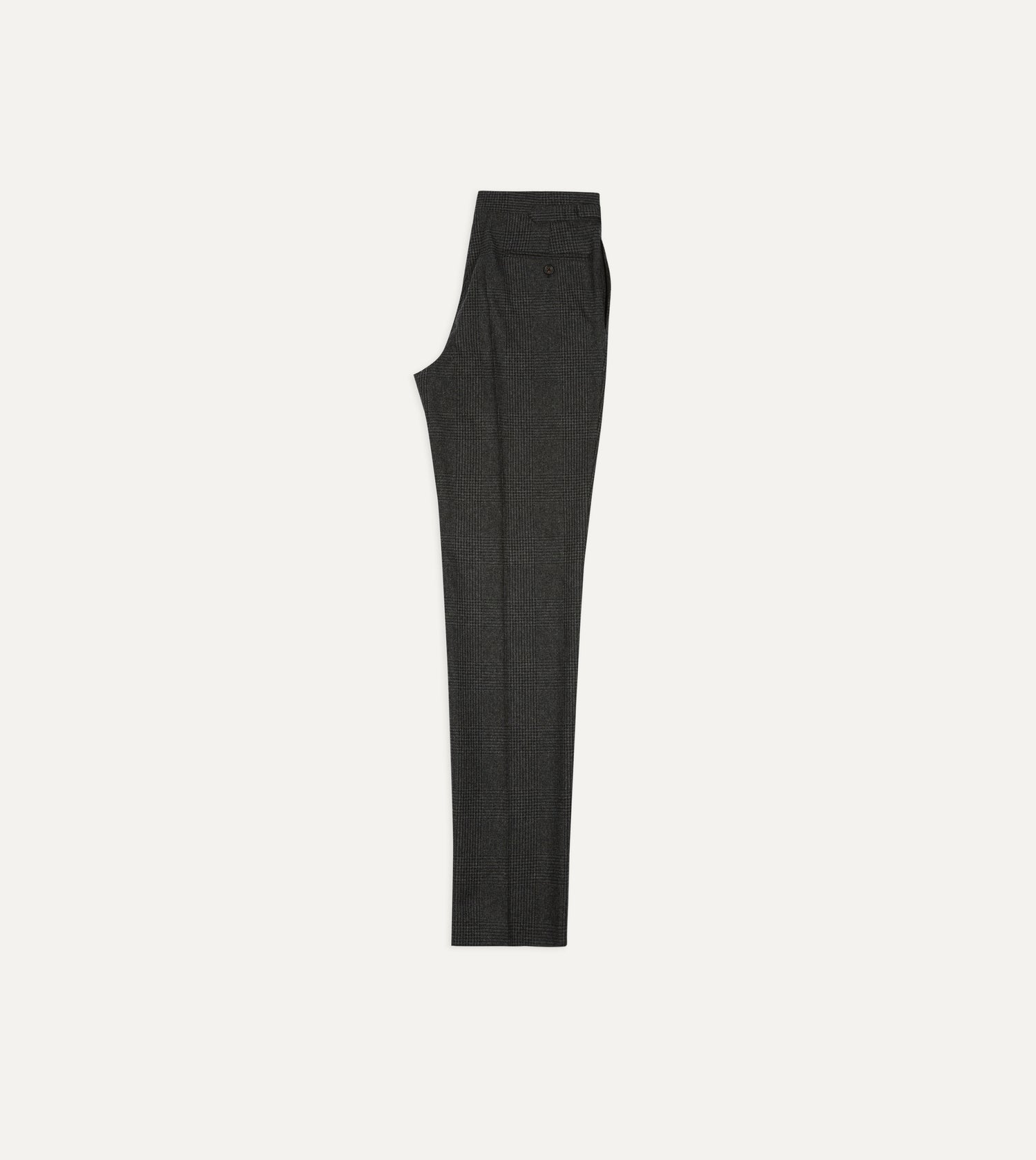 Grey Prince of Wales Check Wool Flannel Single-Pleat Trouser