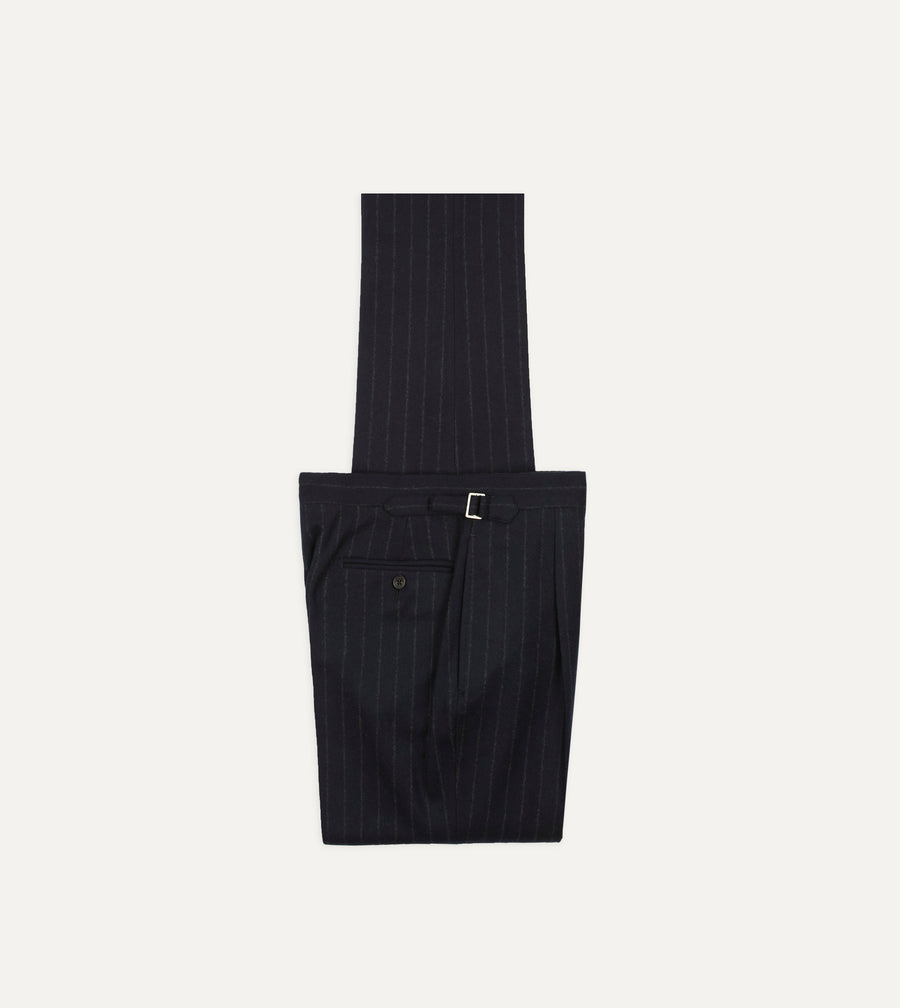 Navy Chalkstripe Wool Flannel Single-Pleat Trouser