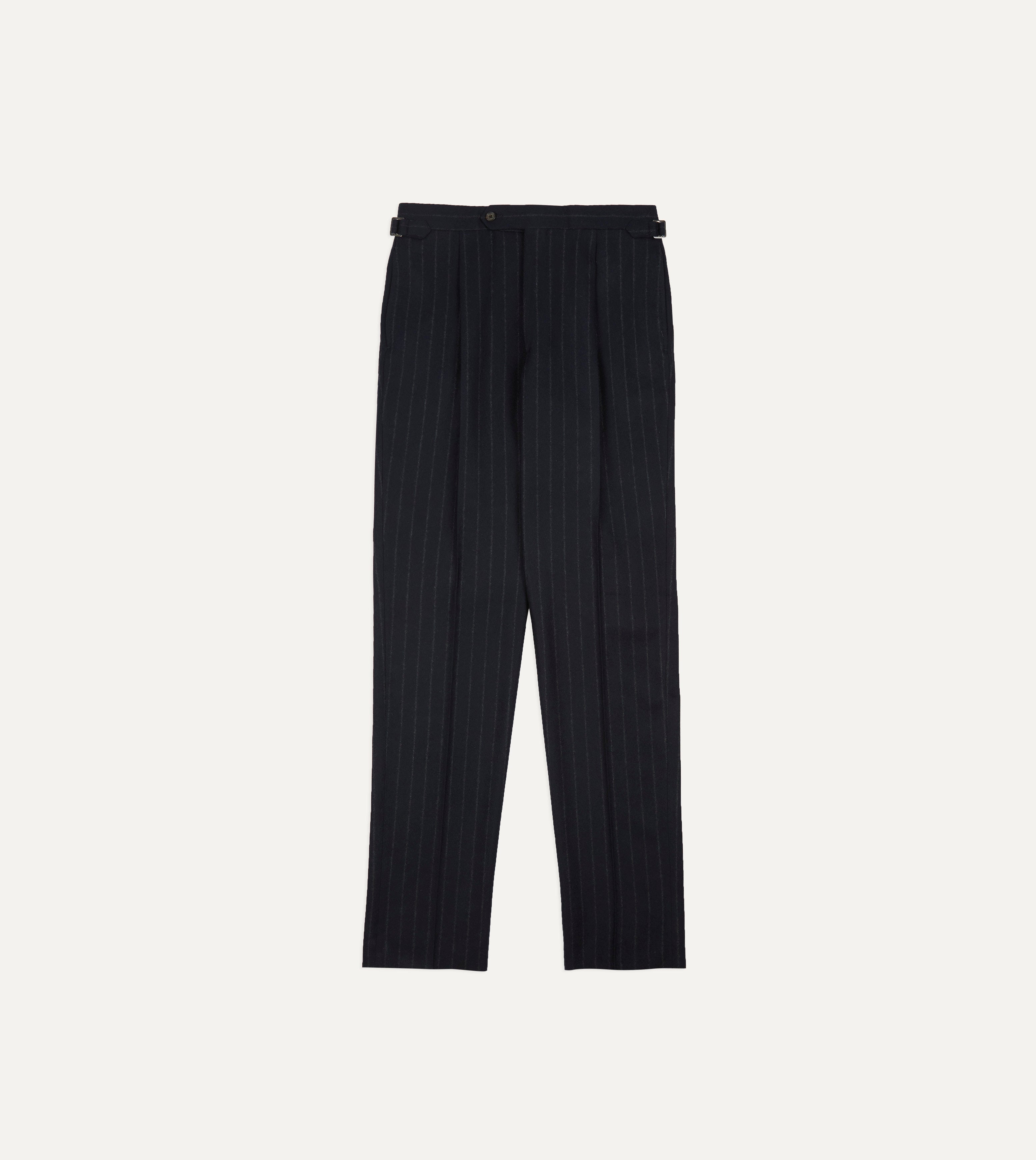 Navy Chalkstripe Wool Flannel Single-Pleat Trouser – Drakes US