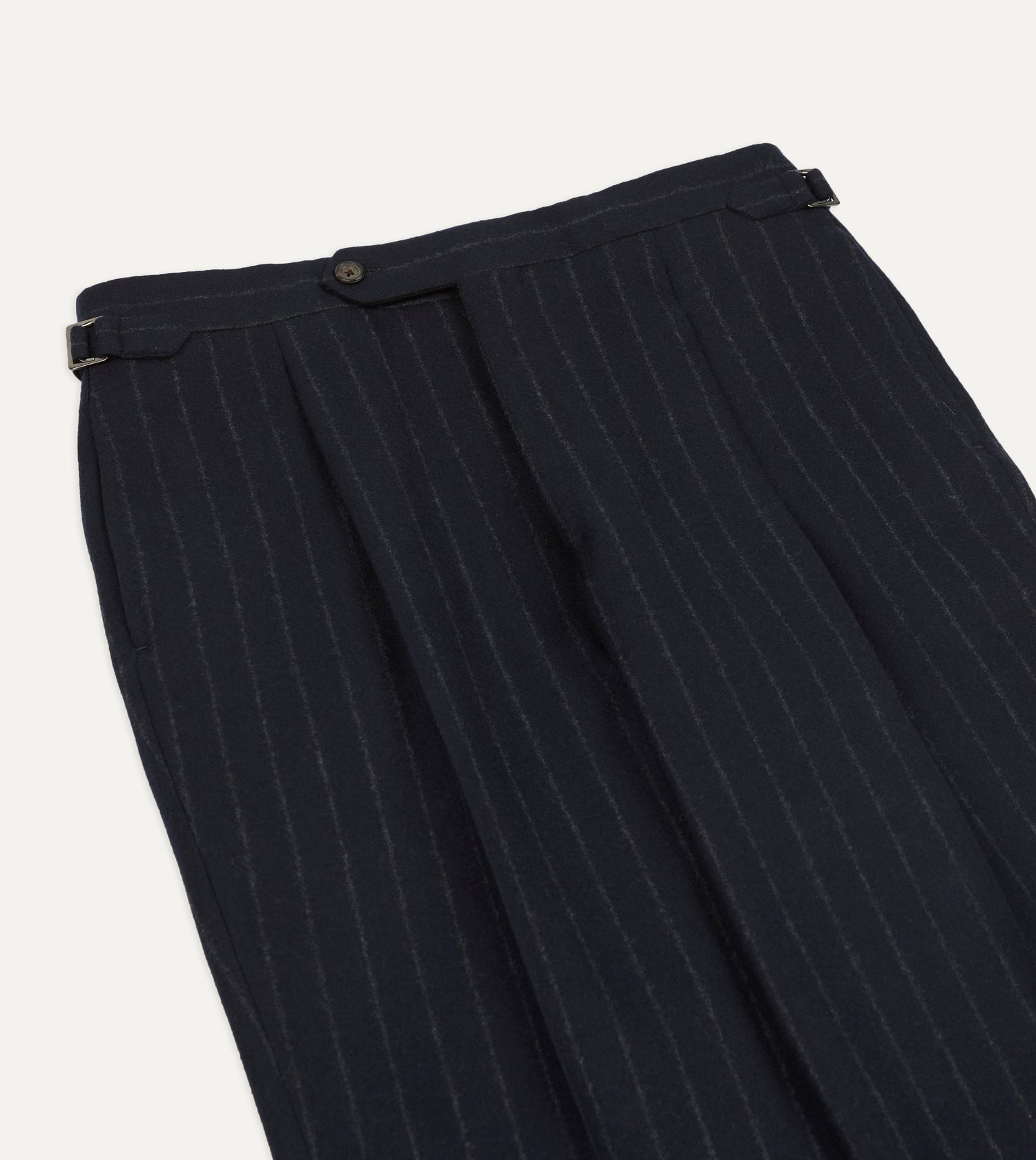 Navy Chalkstripe Wool Flannel Single-Pleat Trouser