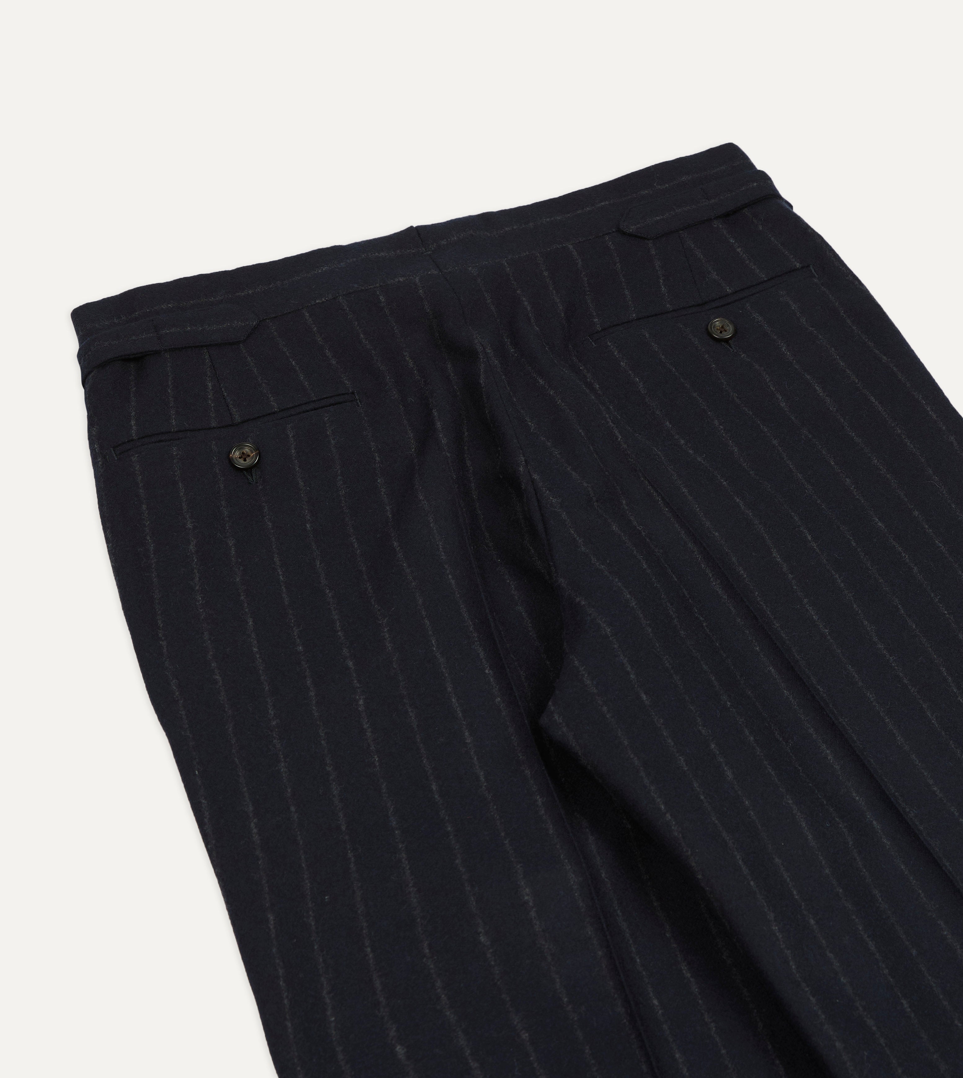 Navy Chalkstripe Wool Flannel Single-Pleat Trouser – Drakes US