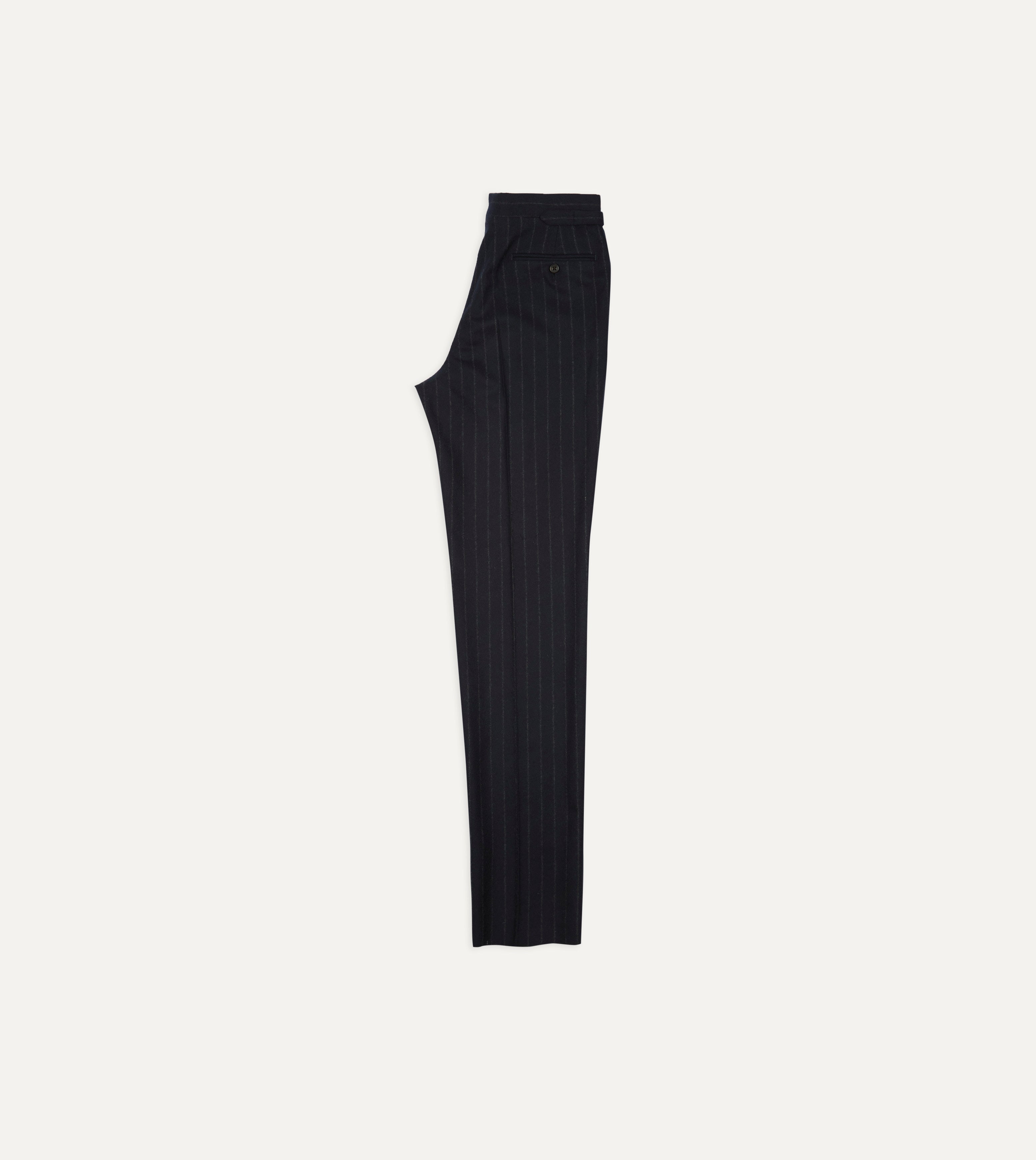 Navy Chalkstripe Wool Flannel Single-Pleat Trouser