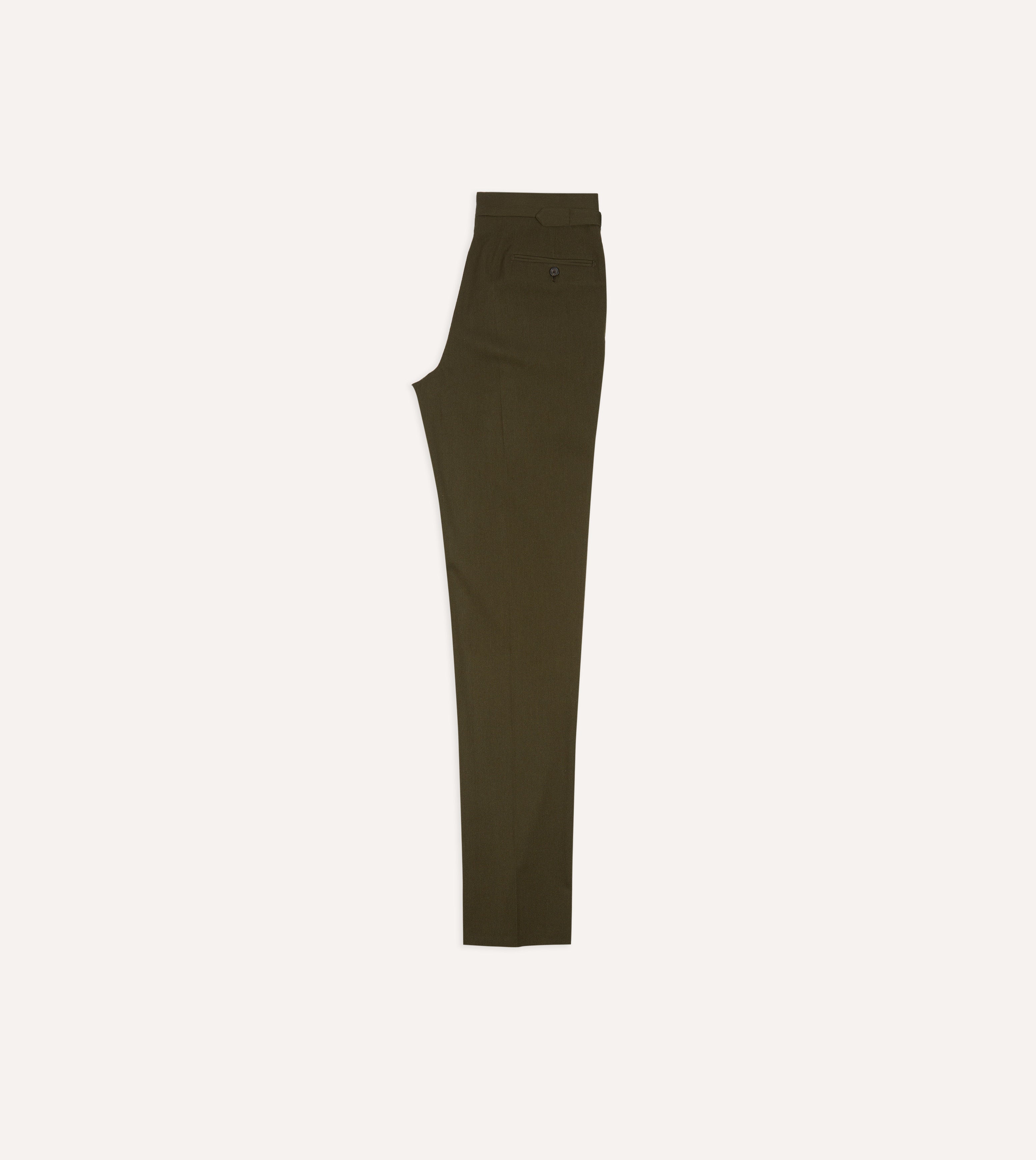 Olive Wool-Cotton Single Pleat Trouser