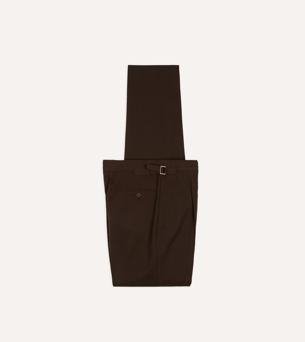 Brown Wool-Cotton Single Pleat Trouser – Drakes US