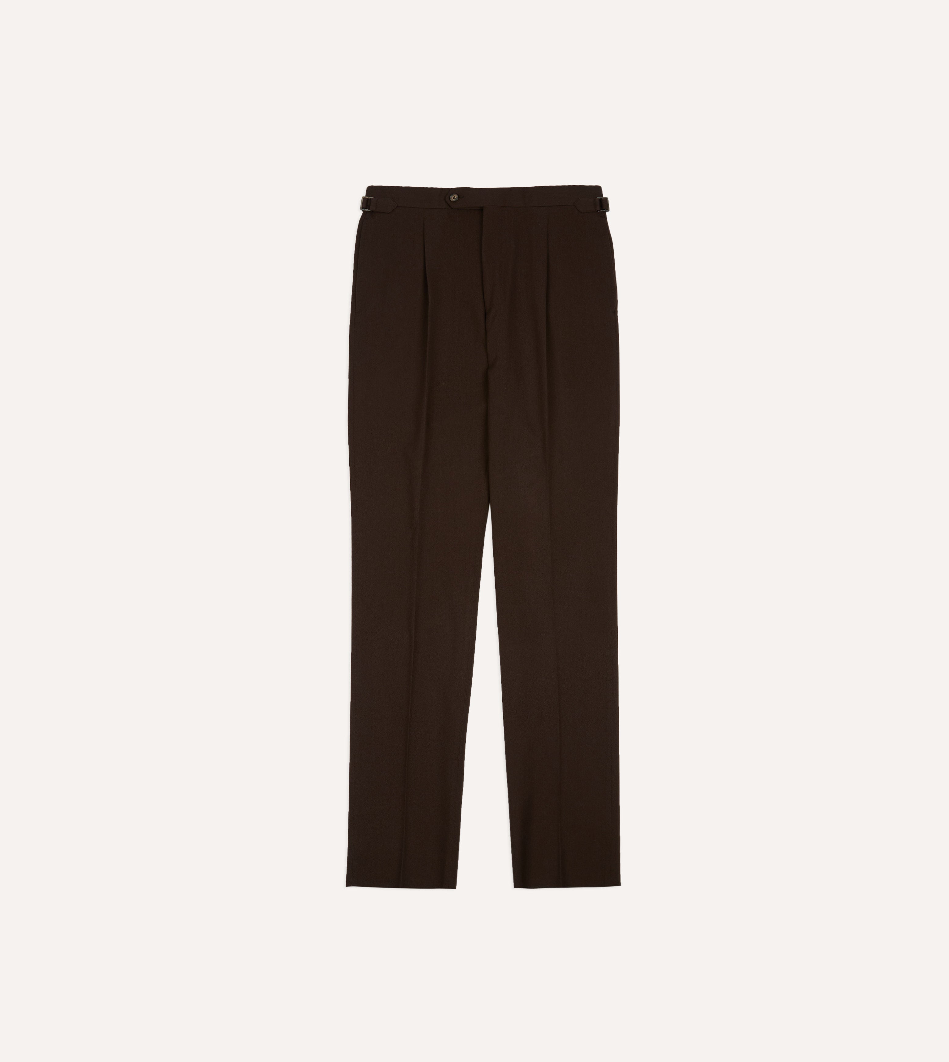 Brown Wool-Cotton Single Pleat Trouser – Drakes US