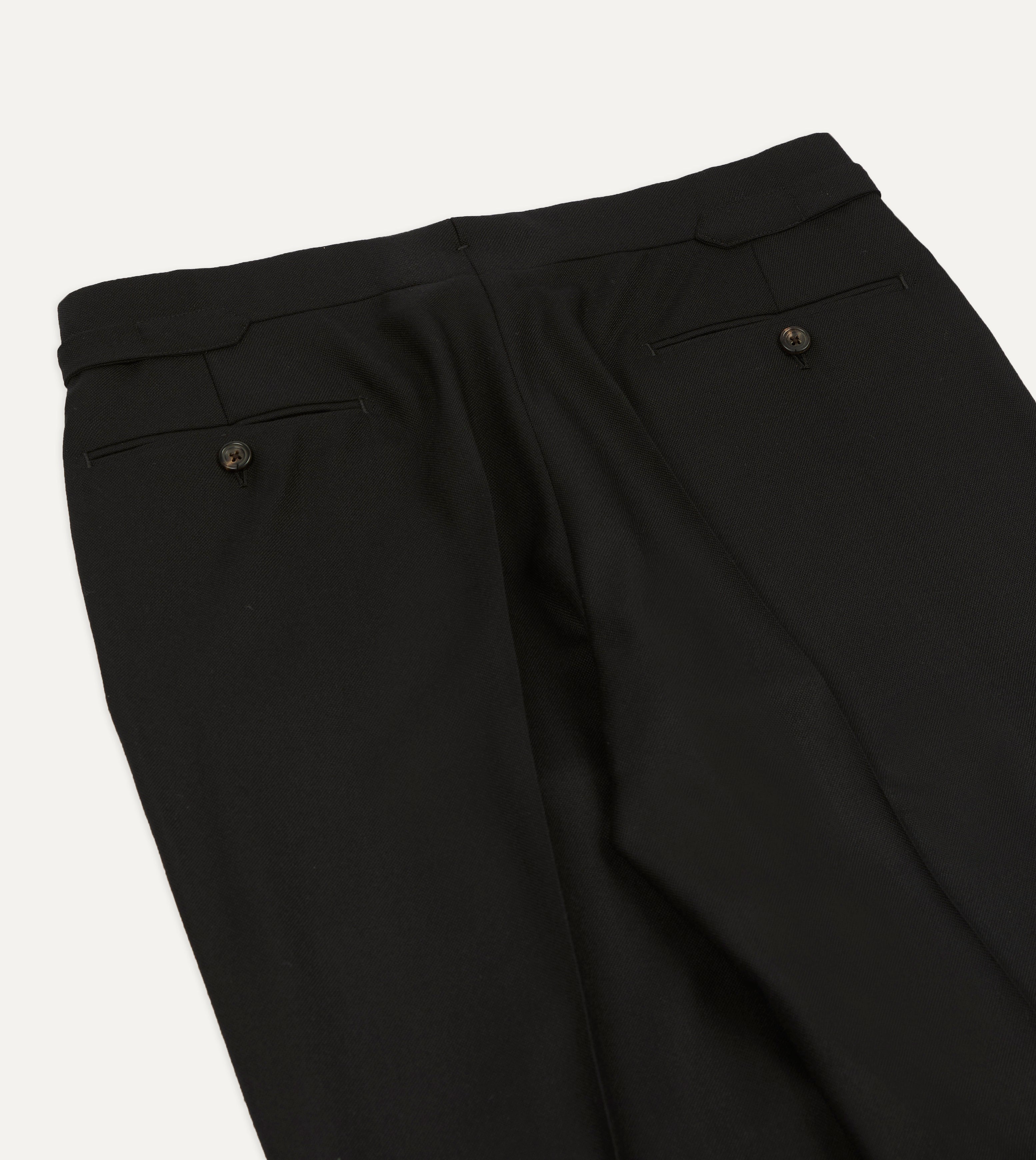 Black Fresco® Wool Single-Pleat Trouser – Drakes US
