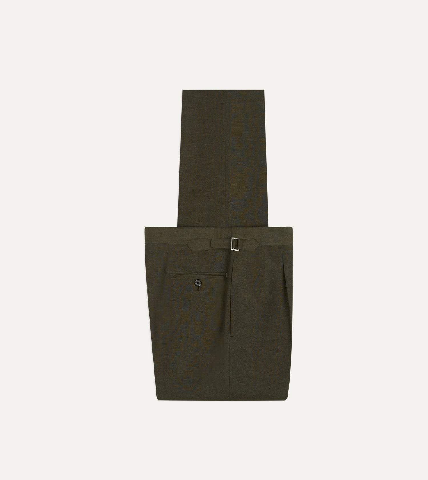 Khaki Green Linen-Wool Single Pleat Trouser