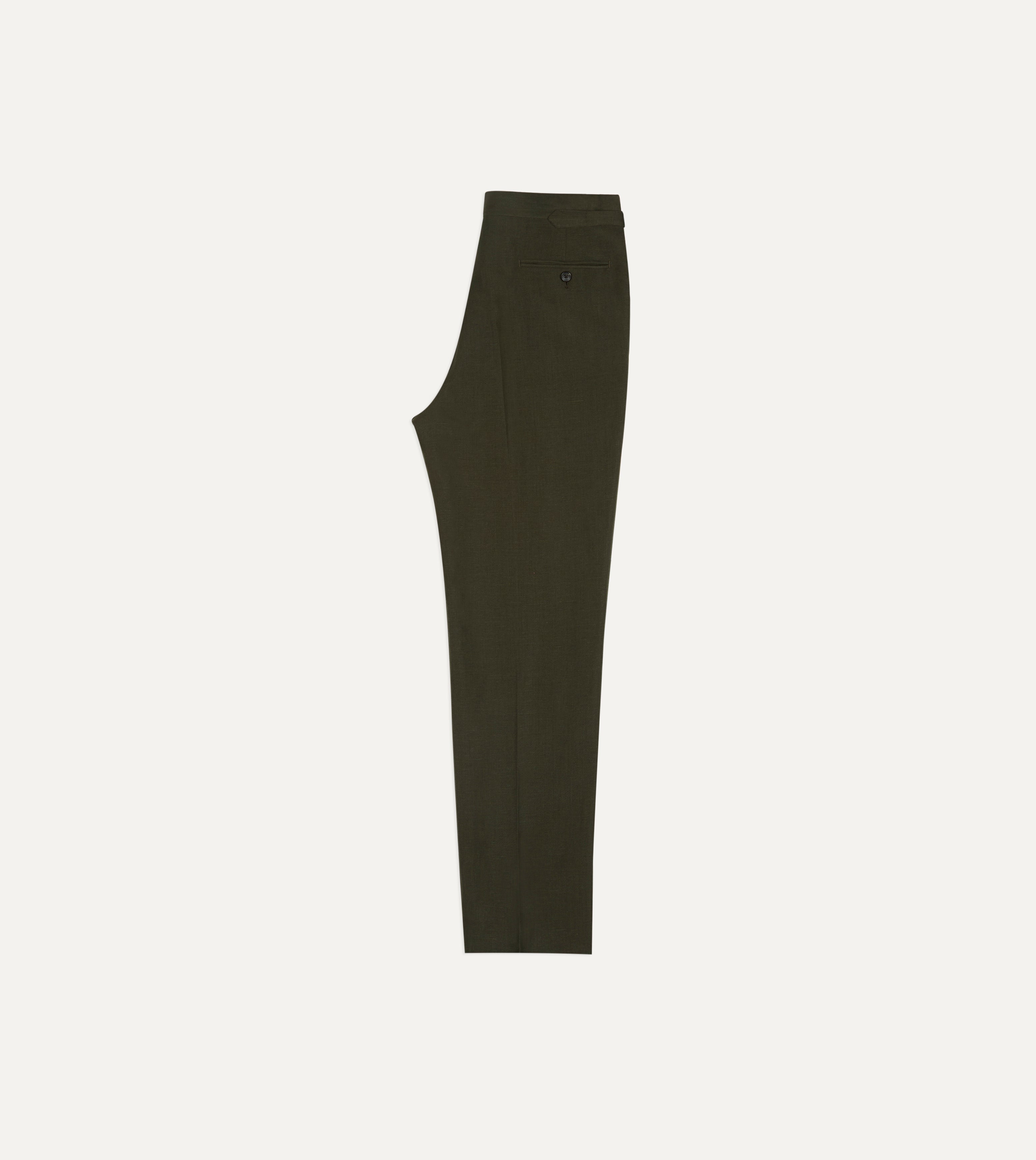 Khaki Green Linen-Wool Single Pleat Trouser