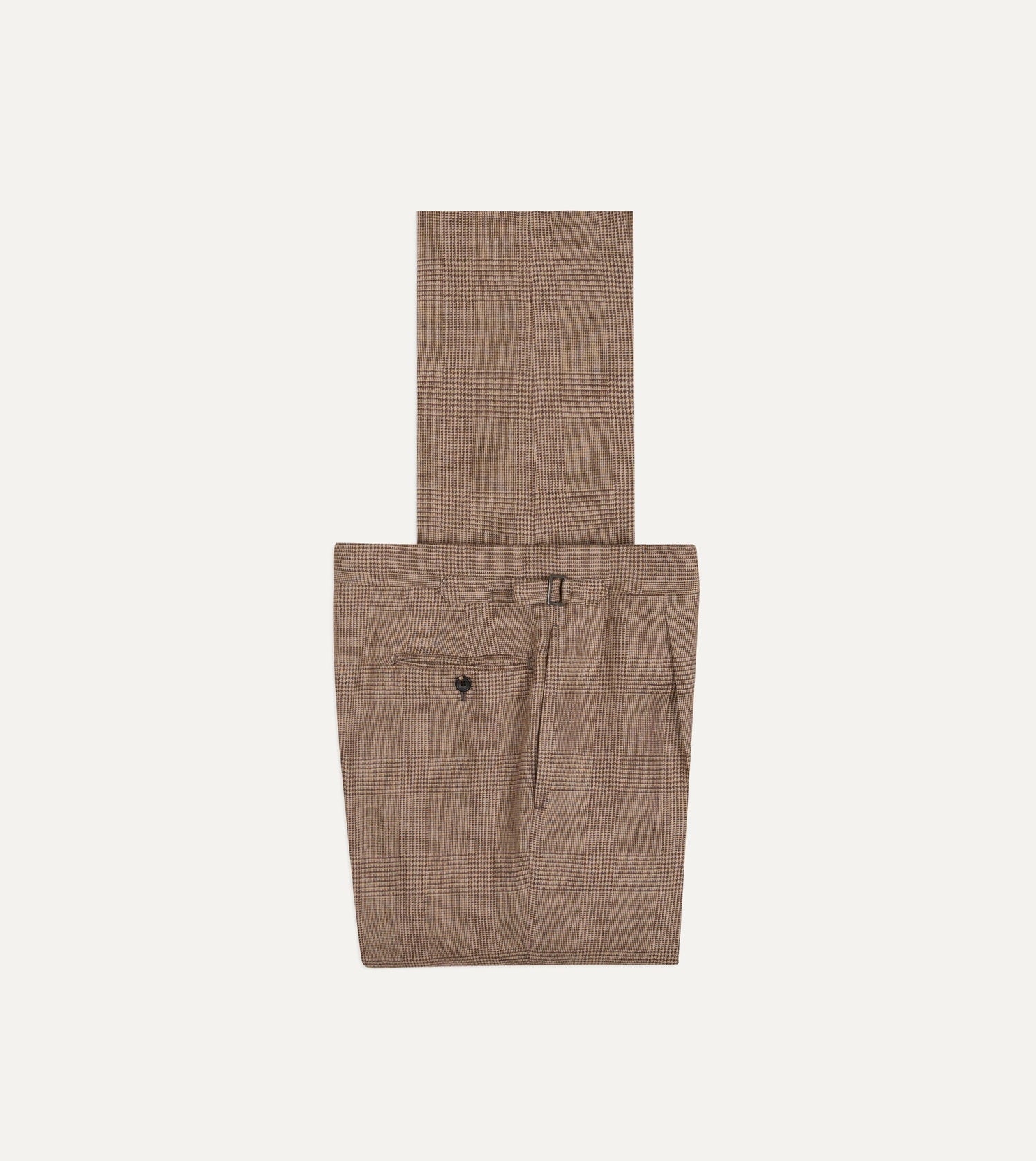 Brown Prince of Wales Check Linen Single Pleat Trouser