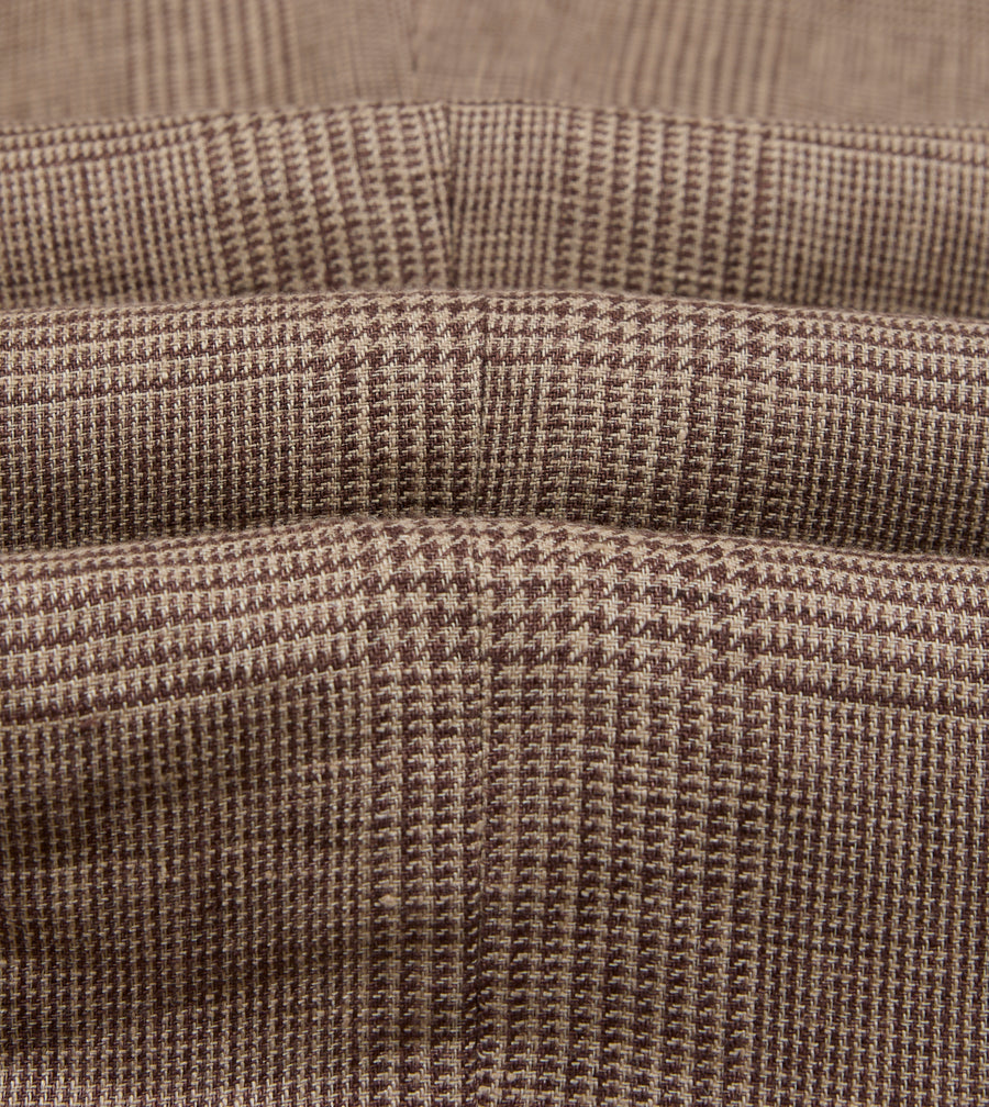 Brown Prince of Wales Check Linen Single Pleat Trouser