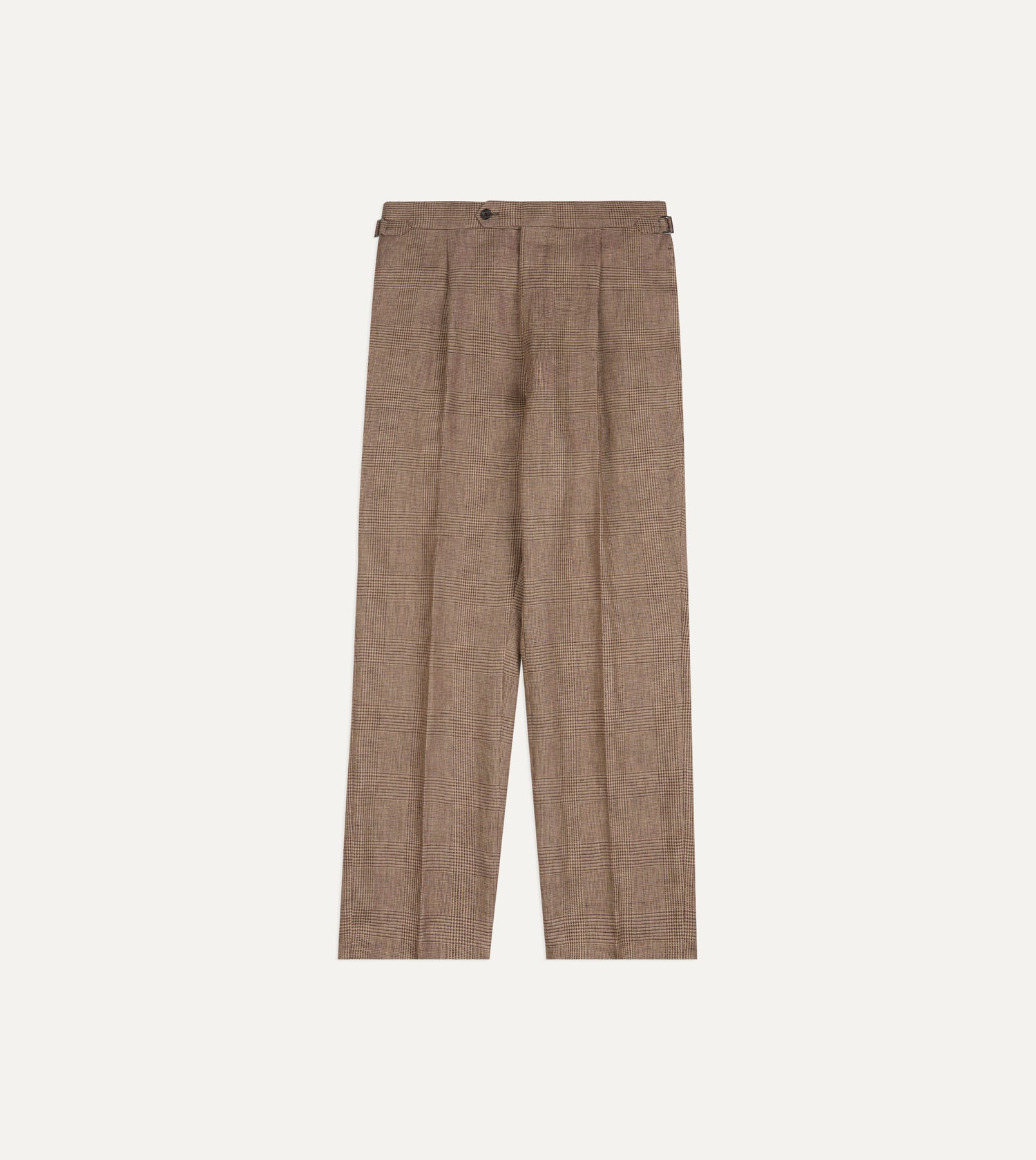 Brown Prince of Wales Check Linen Single Pleat Trouser
