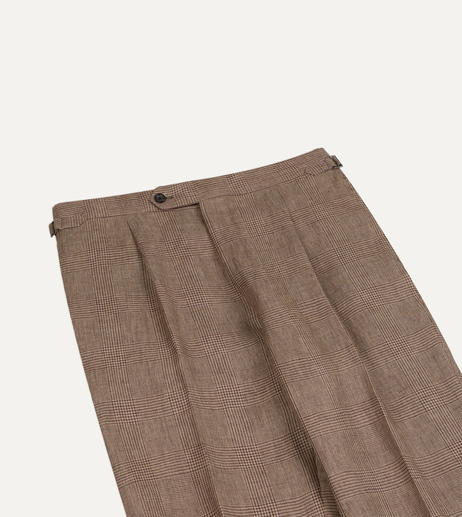 Brown Prince of Wales Check Linen Single Pleat Trouser