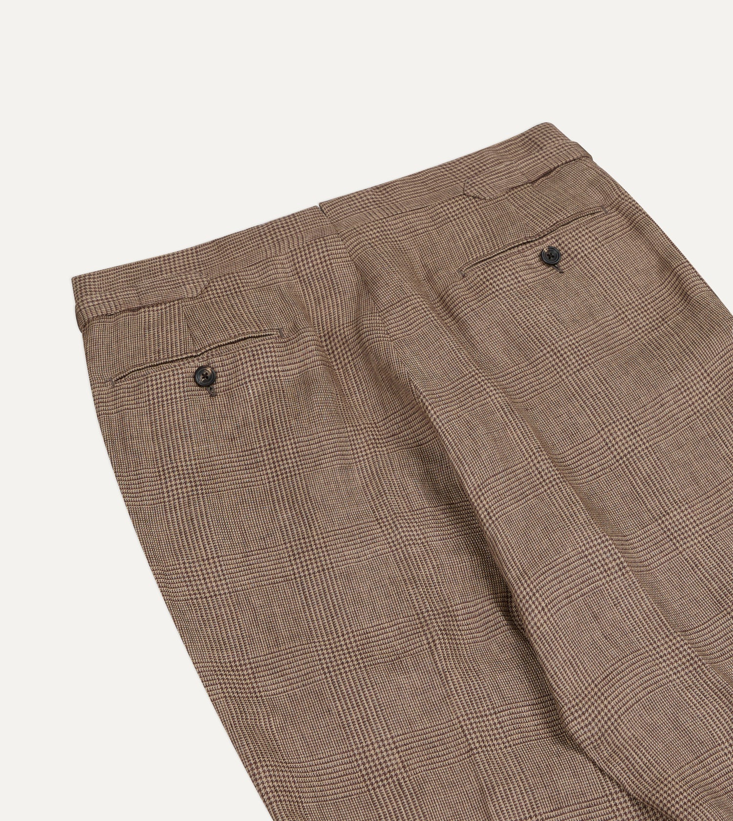 Brown Prince of Wales Check Linen Single Pleat Trouser