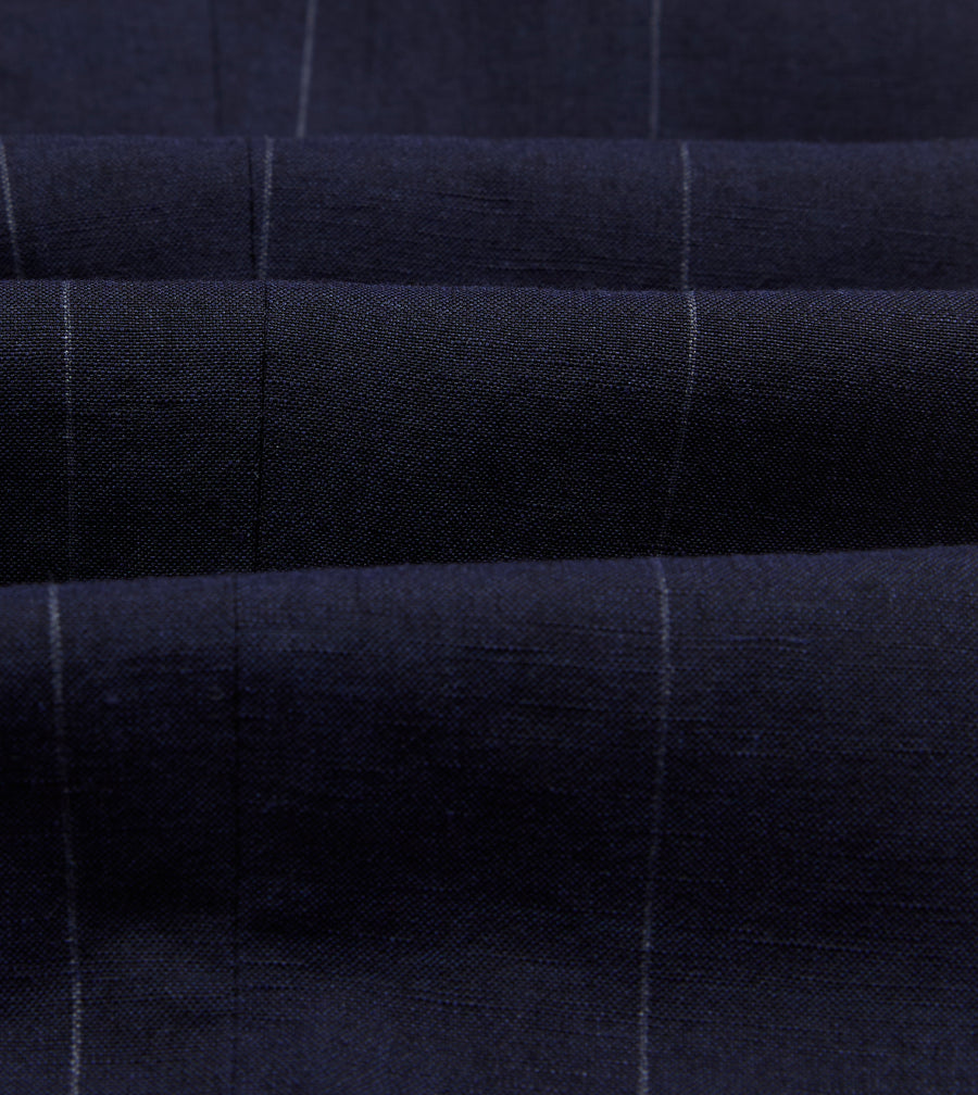 Navy Pinstripe Wool-Linen Single-Pleat Trouser