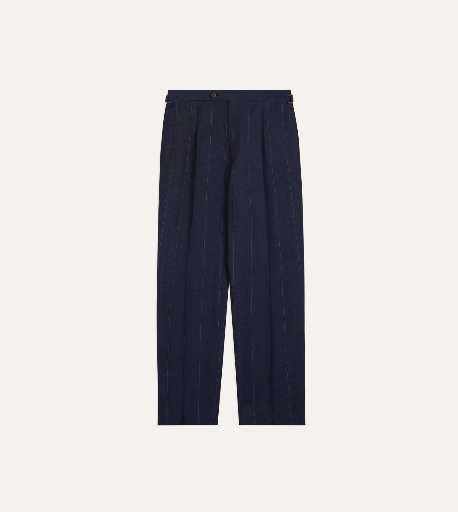 Navy Pinstripe Wool-Linen Single-Pleat Trouser