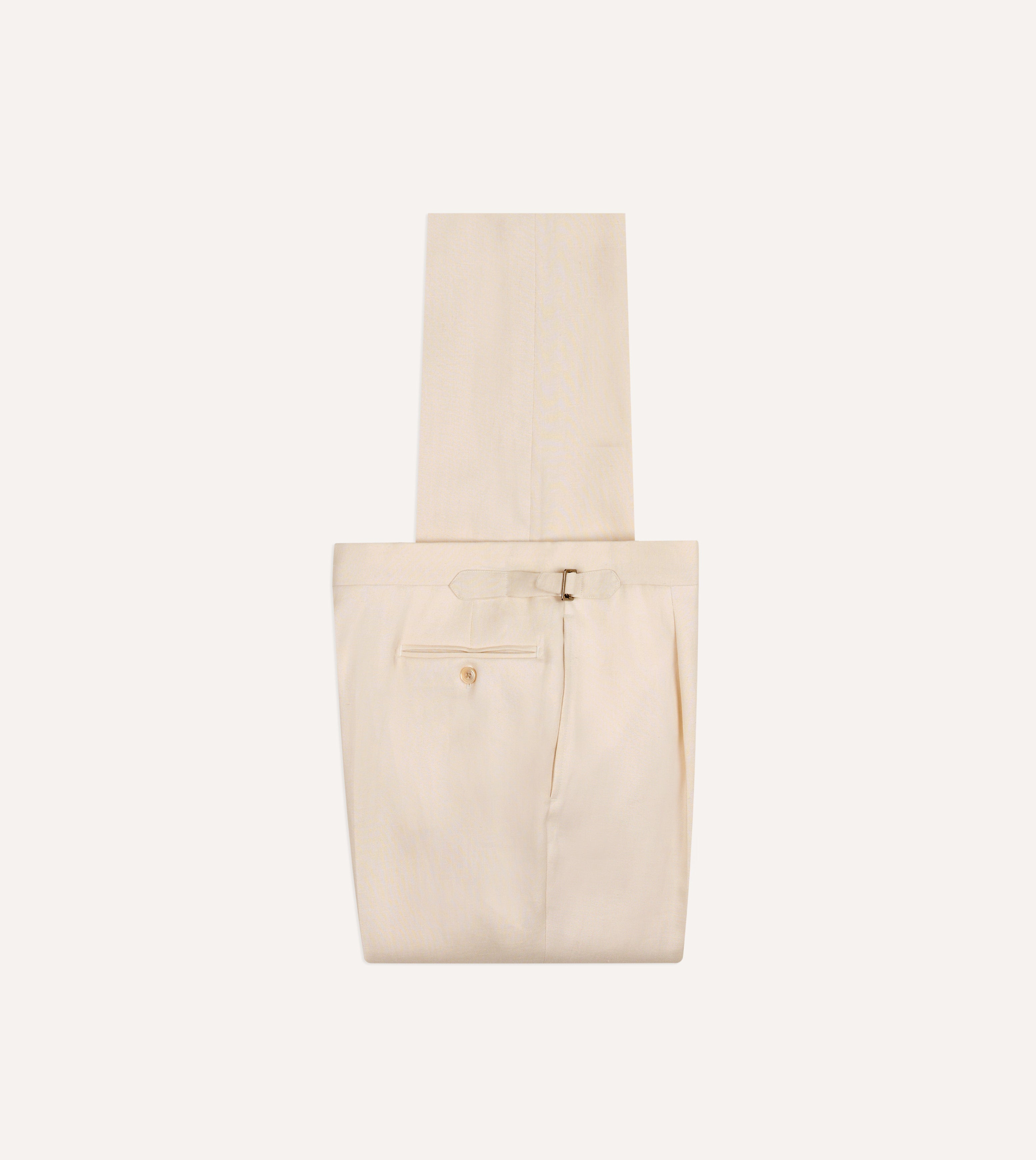 Ecru Ramie-Canapa Single-Pleat Trouser
