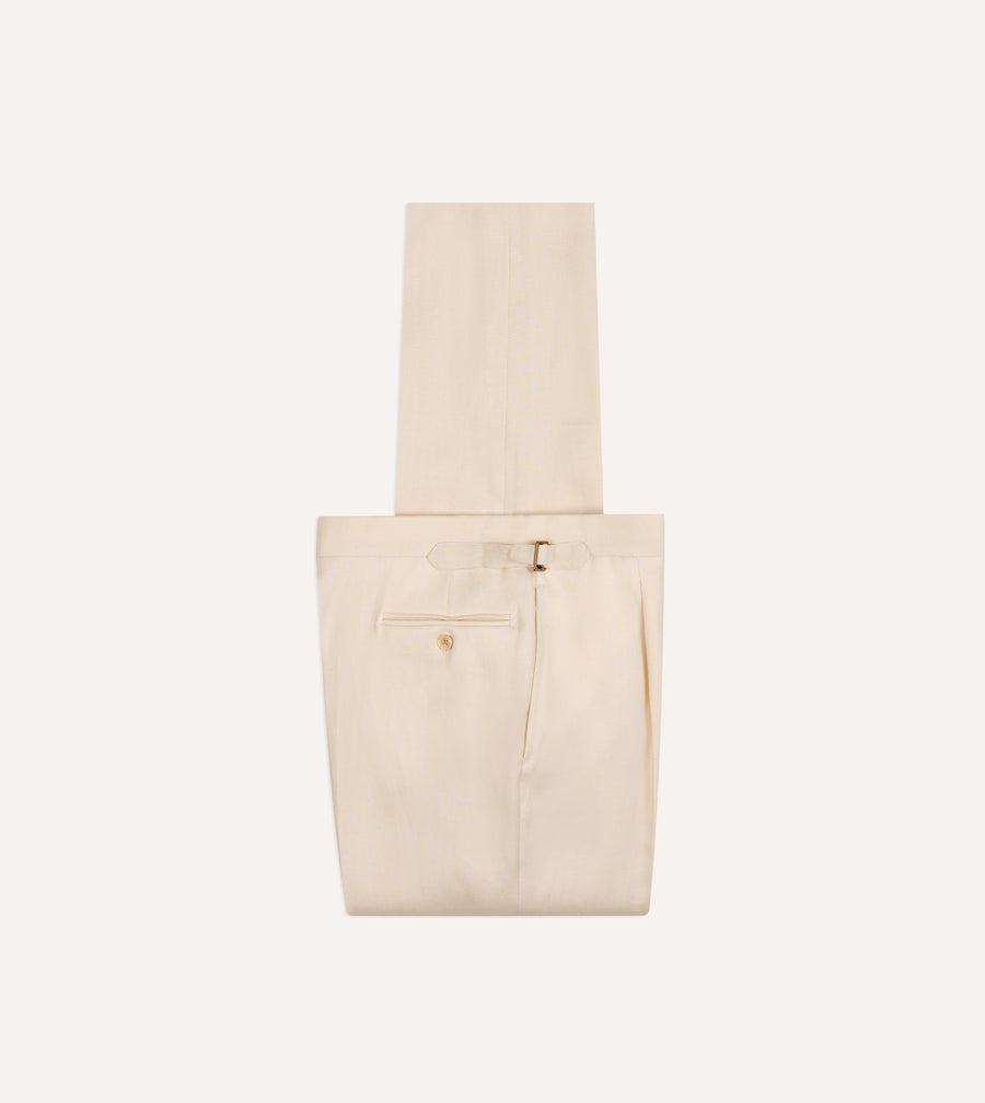 Ecru Ramie-Canapa Single-Pleat Trouser