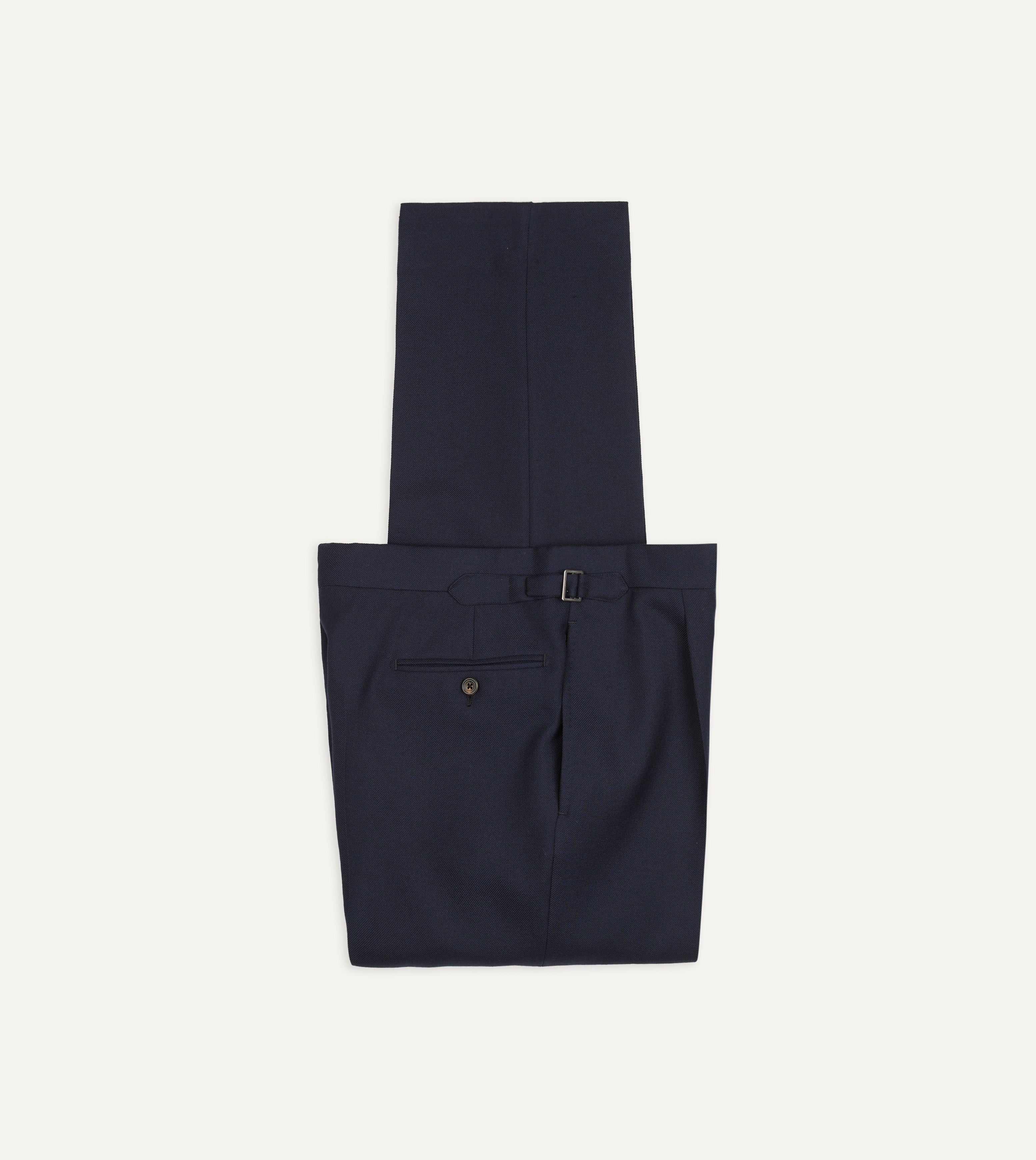 Navy Wool-Cotton Twill Single Pleat Trouser – Drakes US