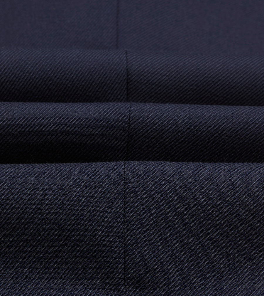 Navy Wool-Cotton Twill Single Pleat Trouser