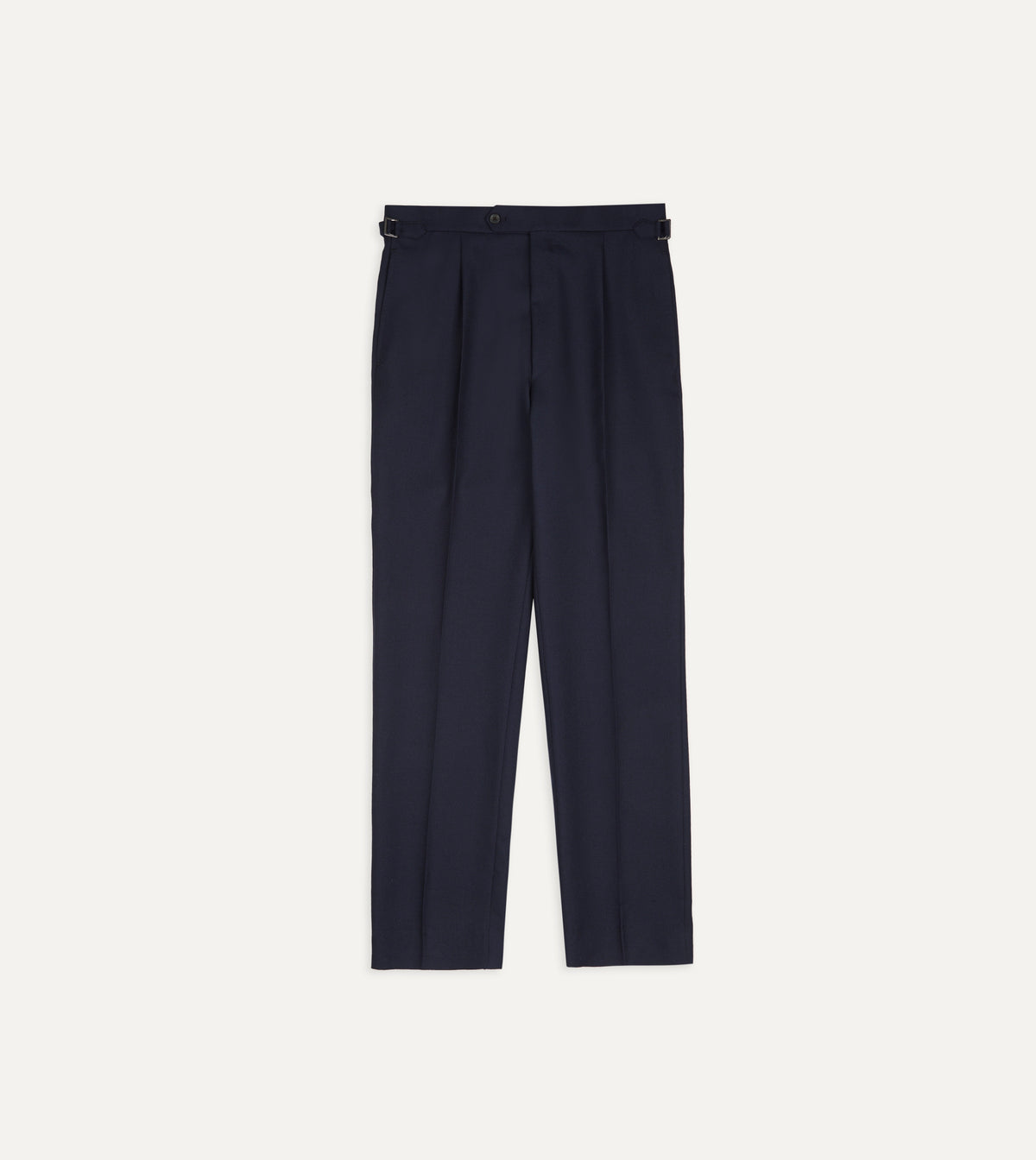 Navy Wool-Cotton Twill Single Pleat Trouser
