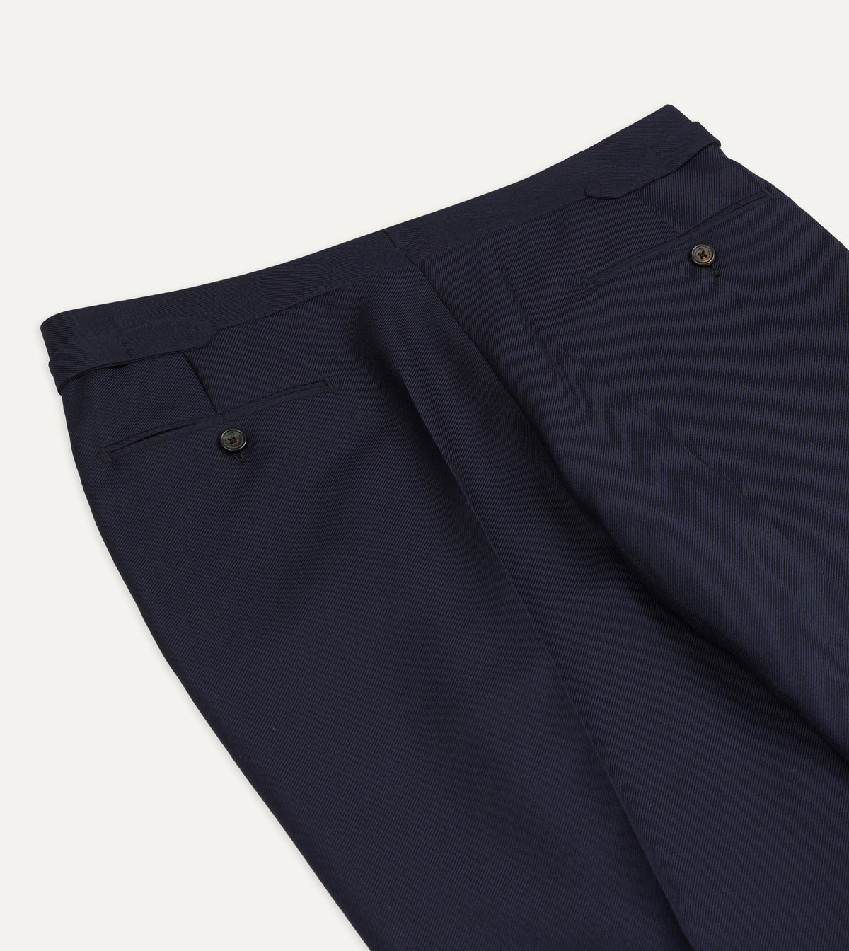 Navy Wool-Cotton Twill Single Pleat Trouser