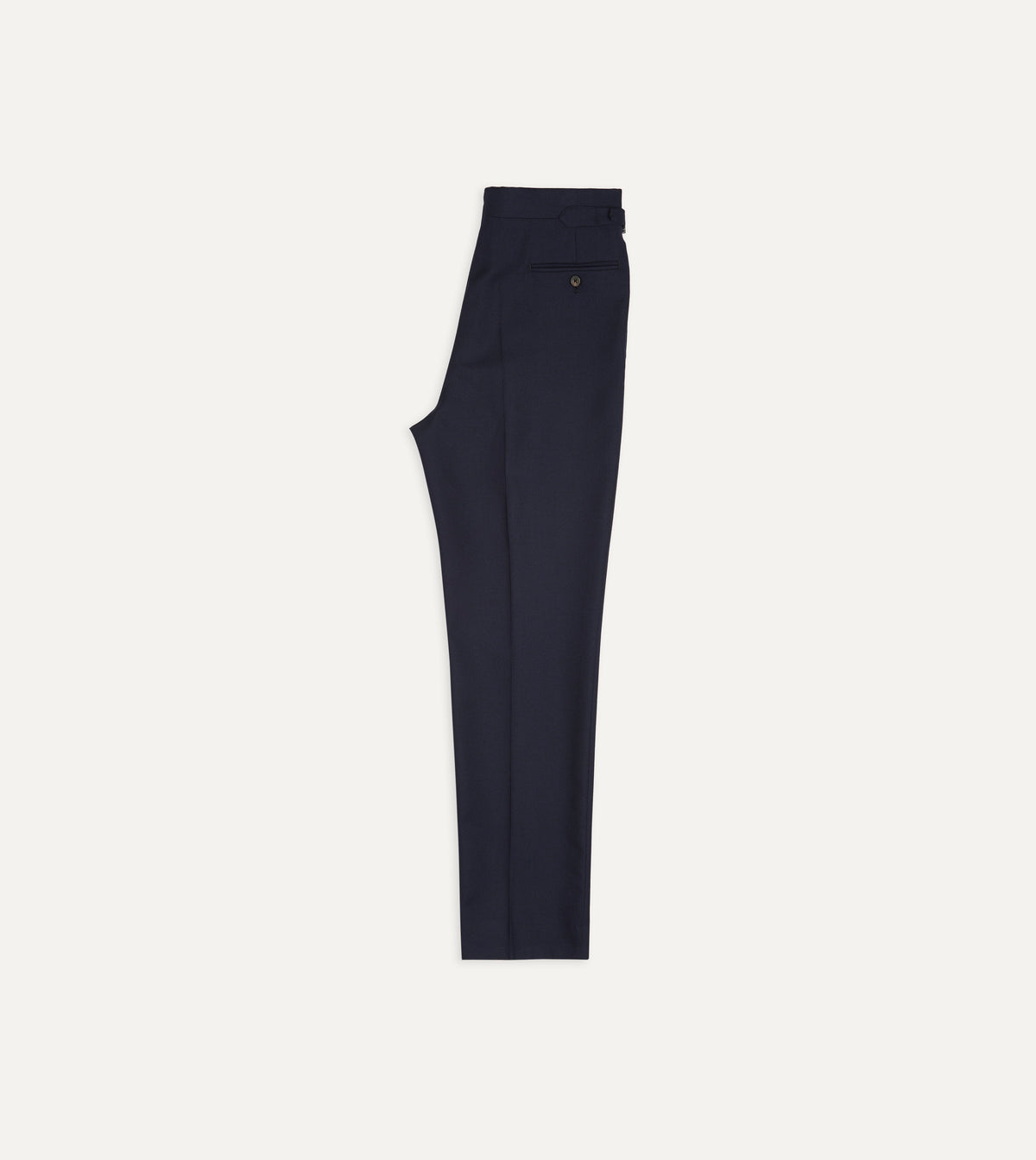 Navy Wool-Cotton Twill Single Pleat Trouser