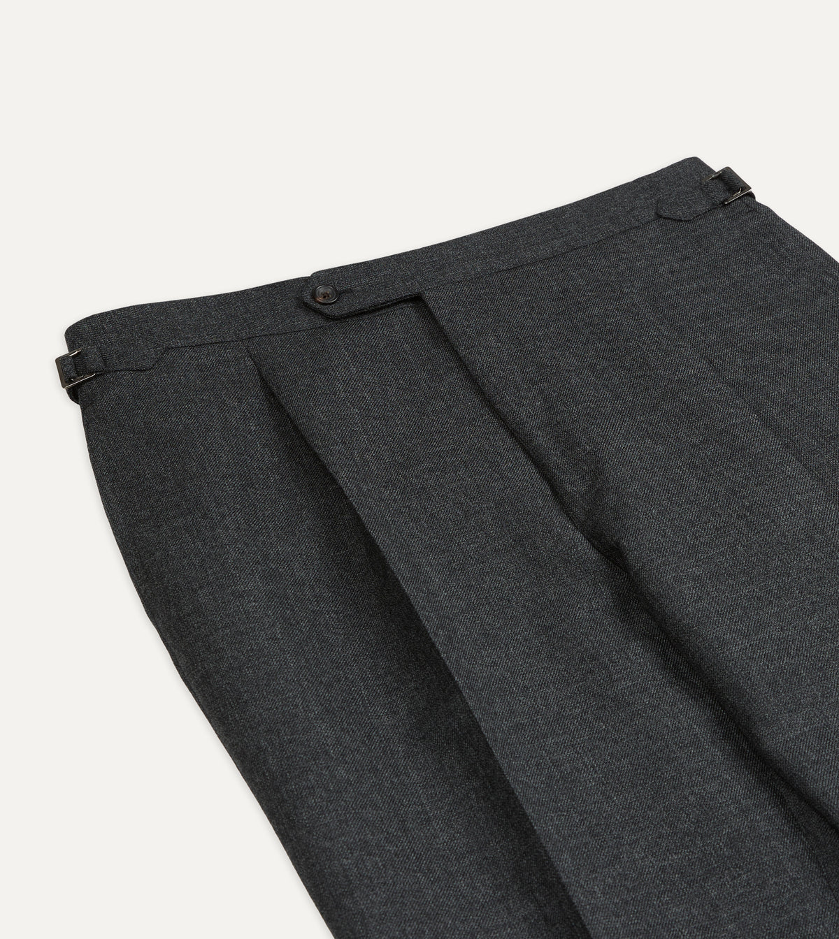 Grey Wool-Cotton Twill Single Pleat Trouser