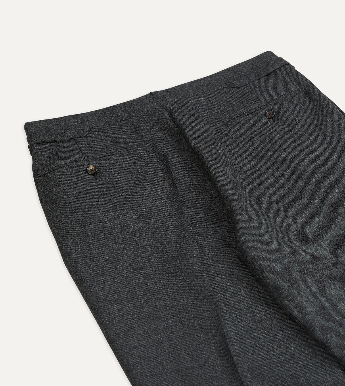 Grey Wool-Cotton Twill Single Pleat Trouser