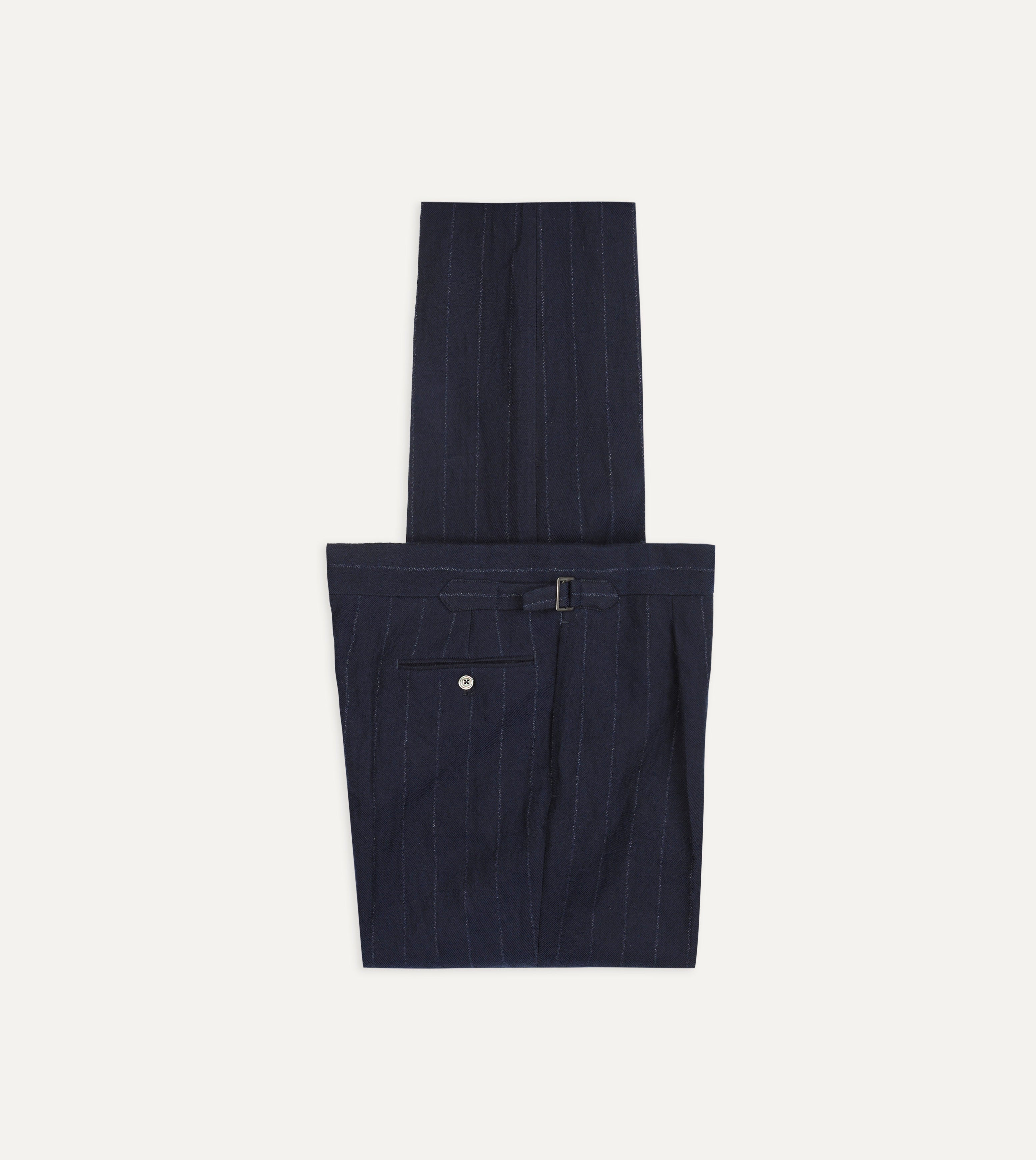 Navy Pinstripe Wool-Cotton Single Pleat Trouser