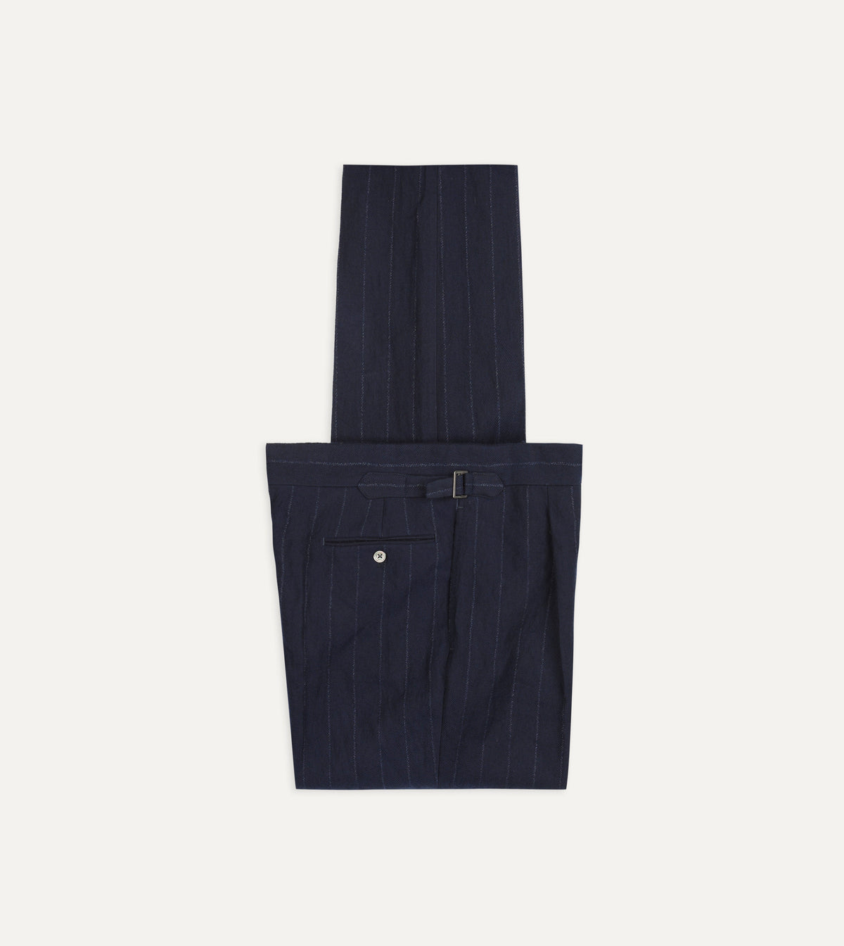 Navy Pinstripe Wool-Cotton Single Pleat Trouser