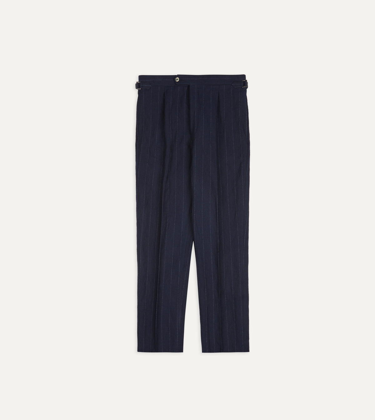 Navy Pinstripe Wool-Cotton Single Pleat Trouser