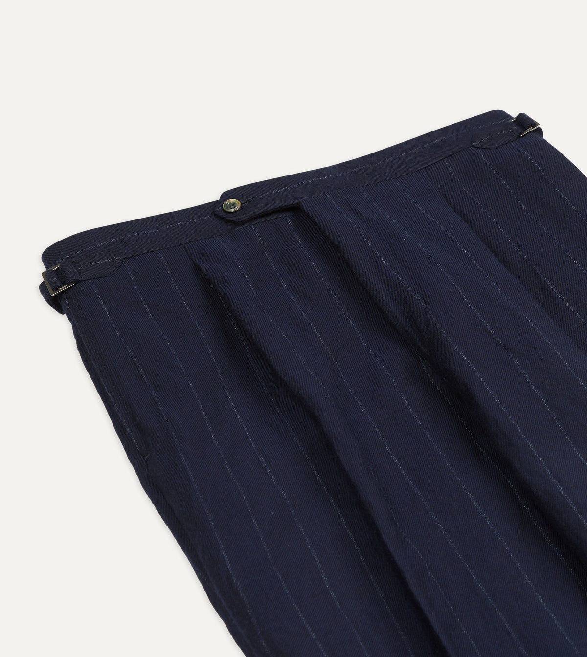 Navy Pinstripe Wool-Cotton Single Pleat Trouser