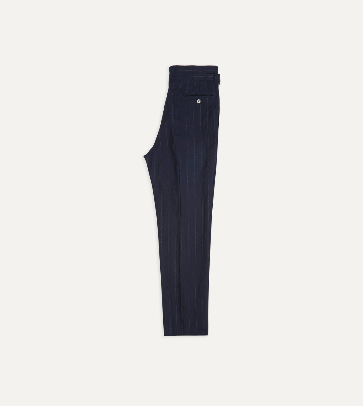 Navy Pinstripe Wool-Cotton Single Pleat Trouser