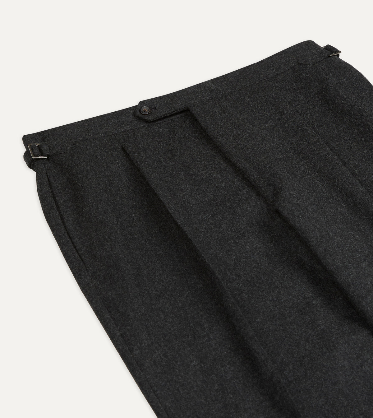 Charcoal Wool Flannel Single Pleat Trouser
