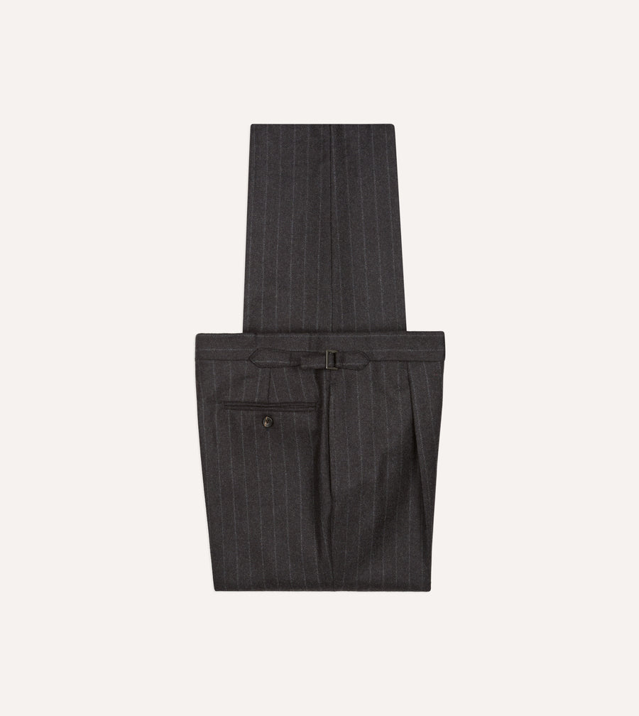 Charcoal Pinstripe Wool Flannel Single Pleat Trouser