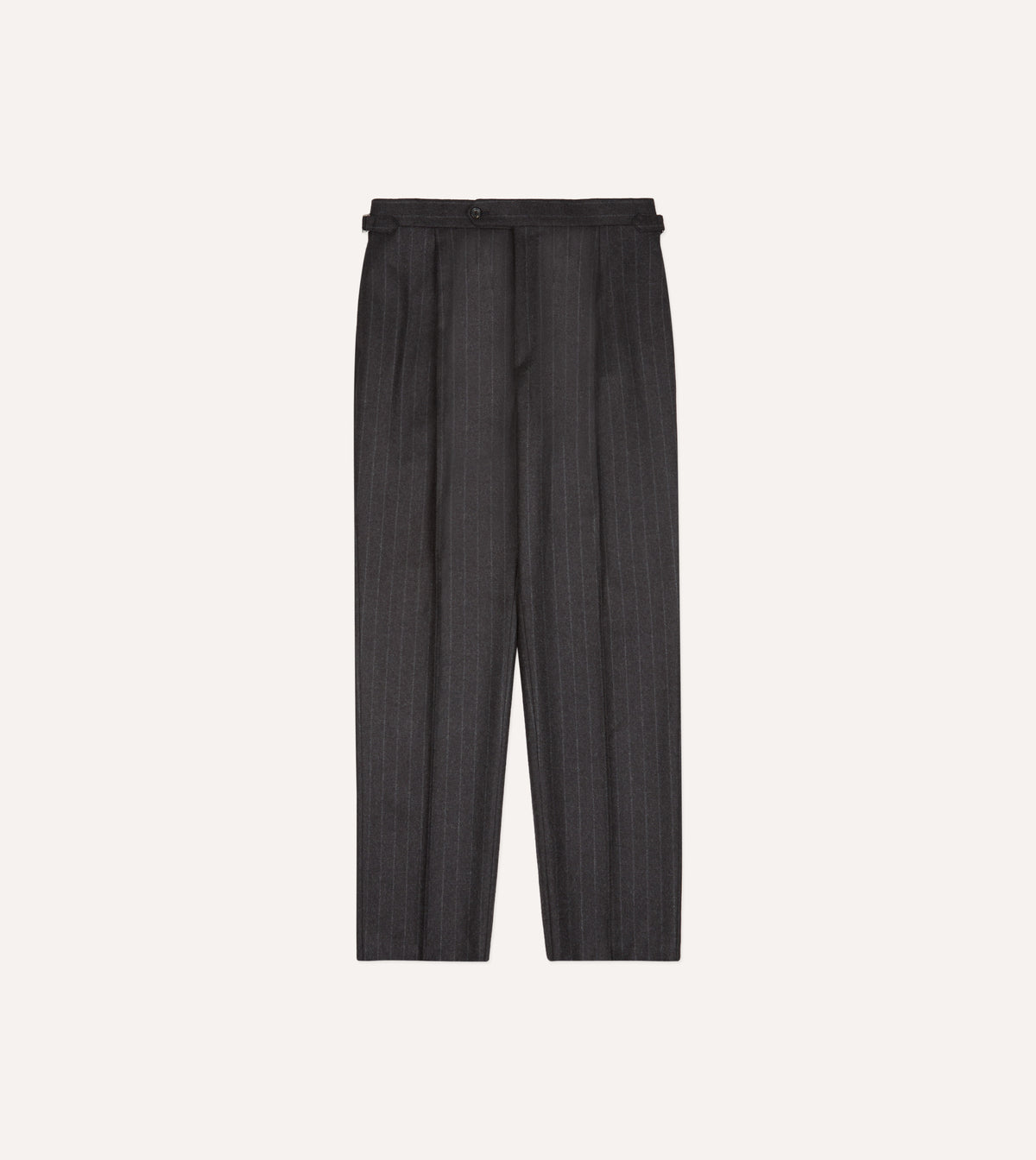 Charcoal Pinstripe Wool Flannel Single Pleat Trouser